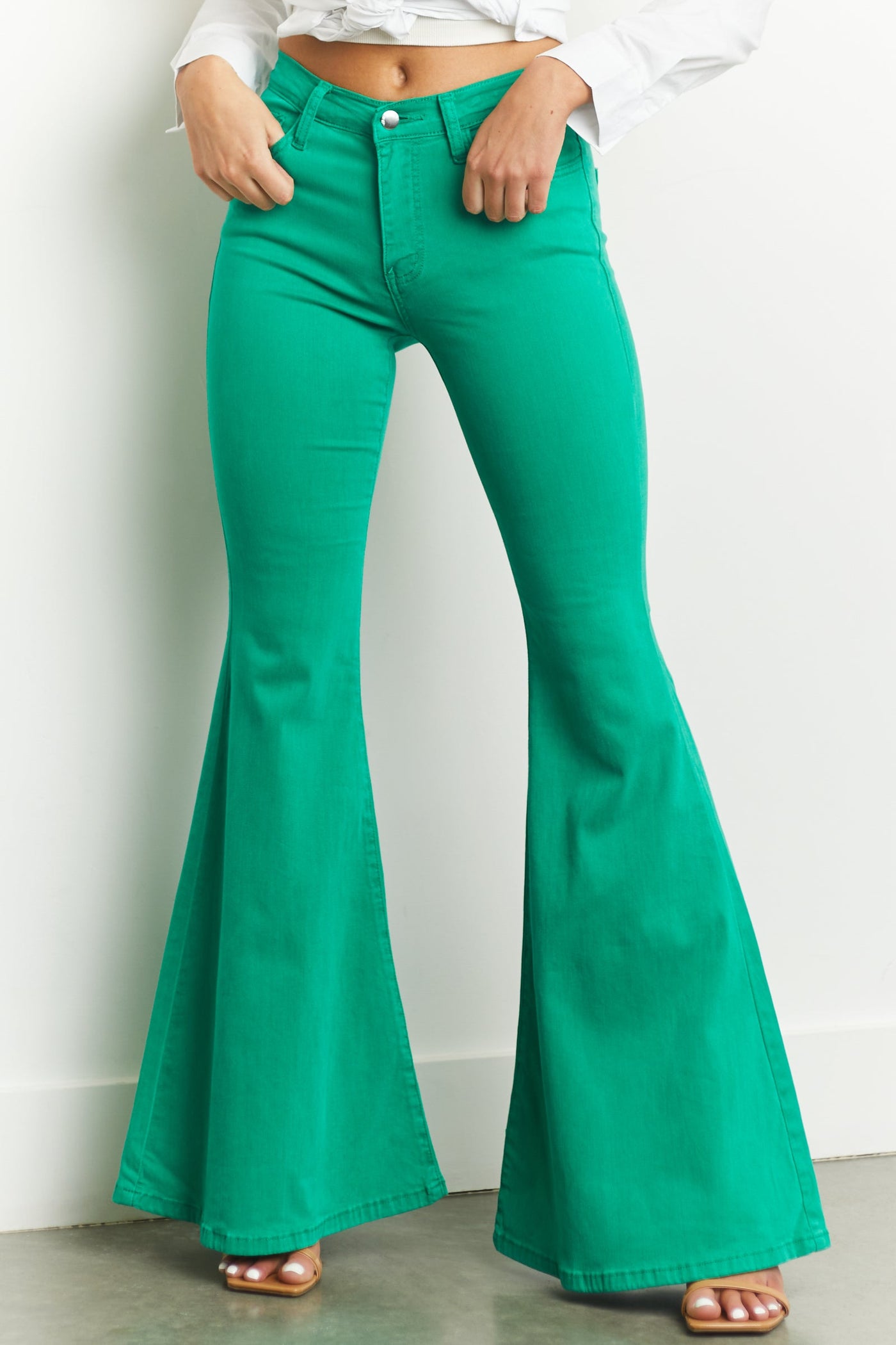 Kelly Green Flare Bell Bottom Denim Jeggings