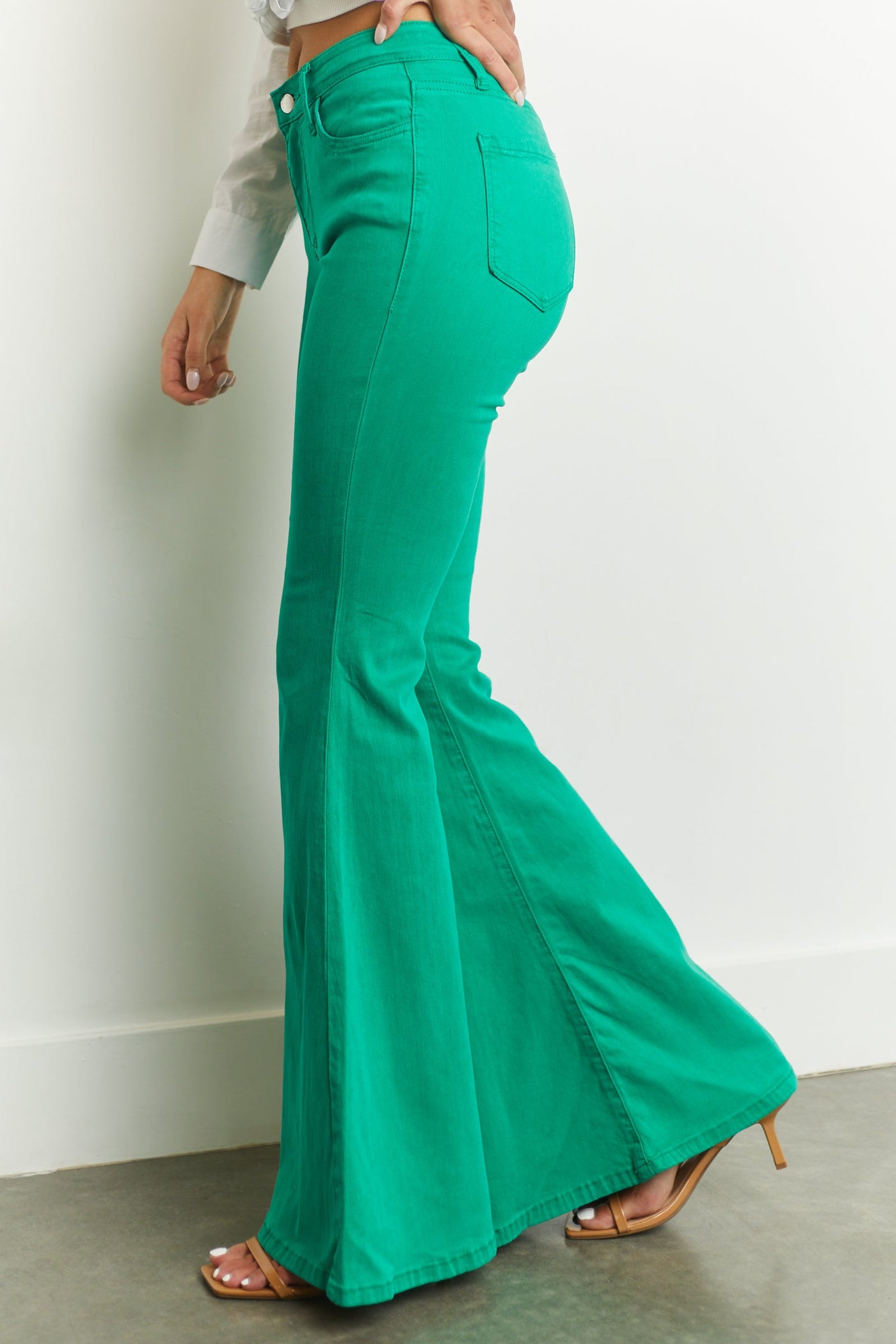 Kelly Green Flare Bell Bottom Denim Jeggings