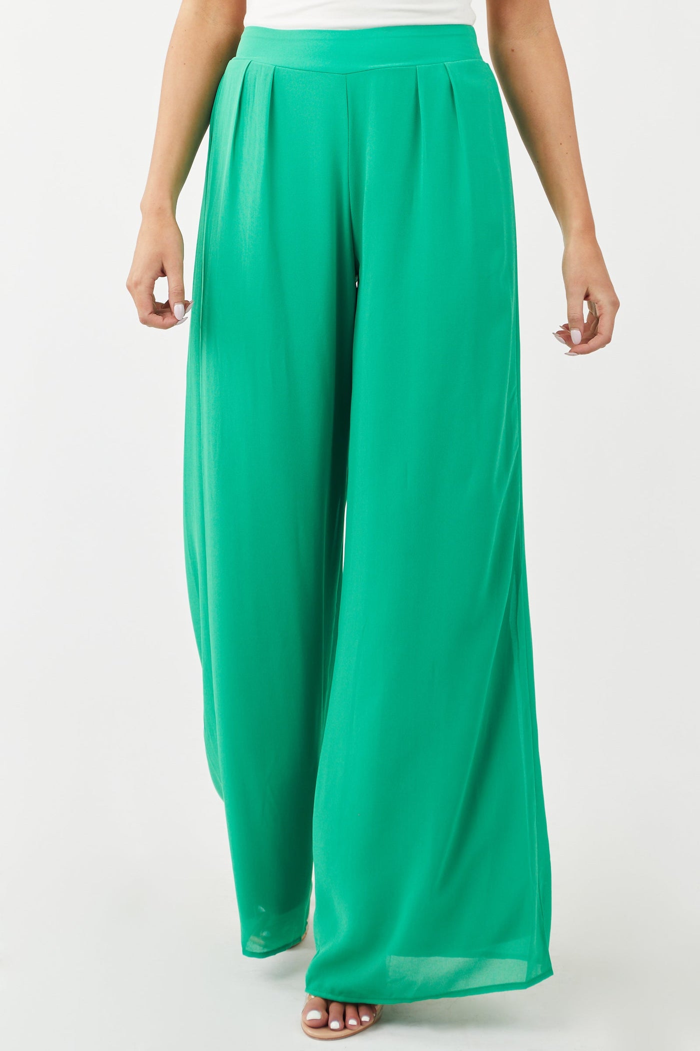 Kelly Green High Rise Woven Wide Leg Pants
