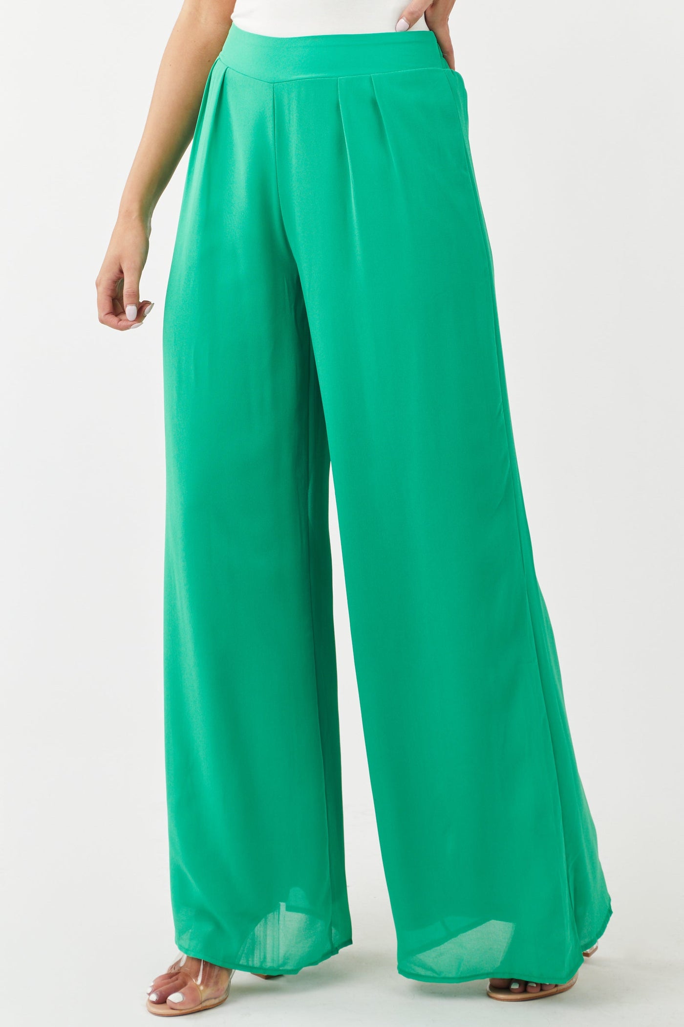 Kelly Green High Rise Woven Wide Leg Pants