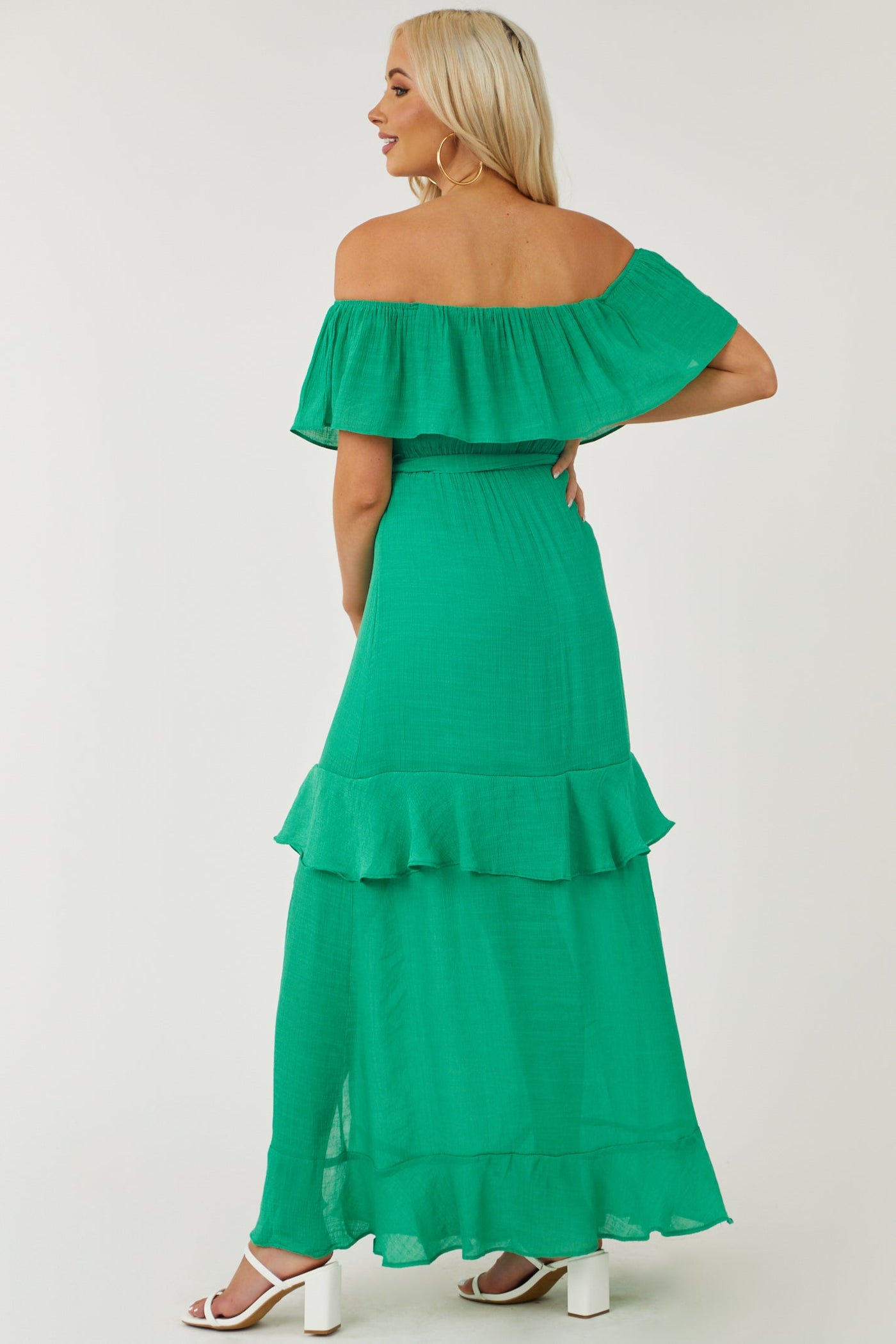 Kelly Green Ruffle Tiered Front Slit Maxi Dress