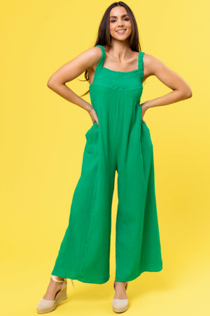 Kelly Green Sleeveless Wide Leg Jumpsuit