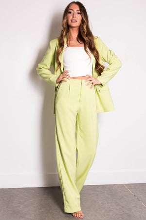 Key Lime Wide Leg Elastic Waist Woven Pants