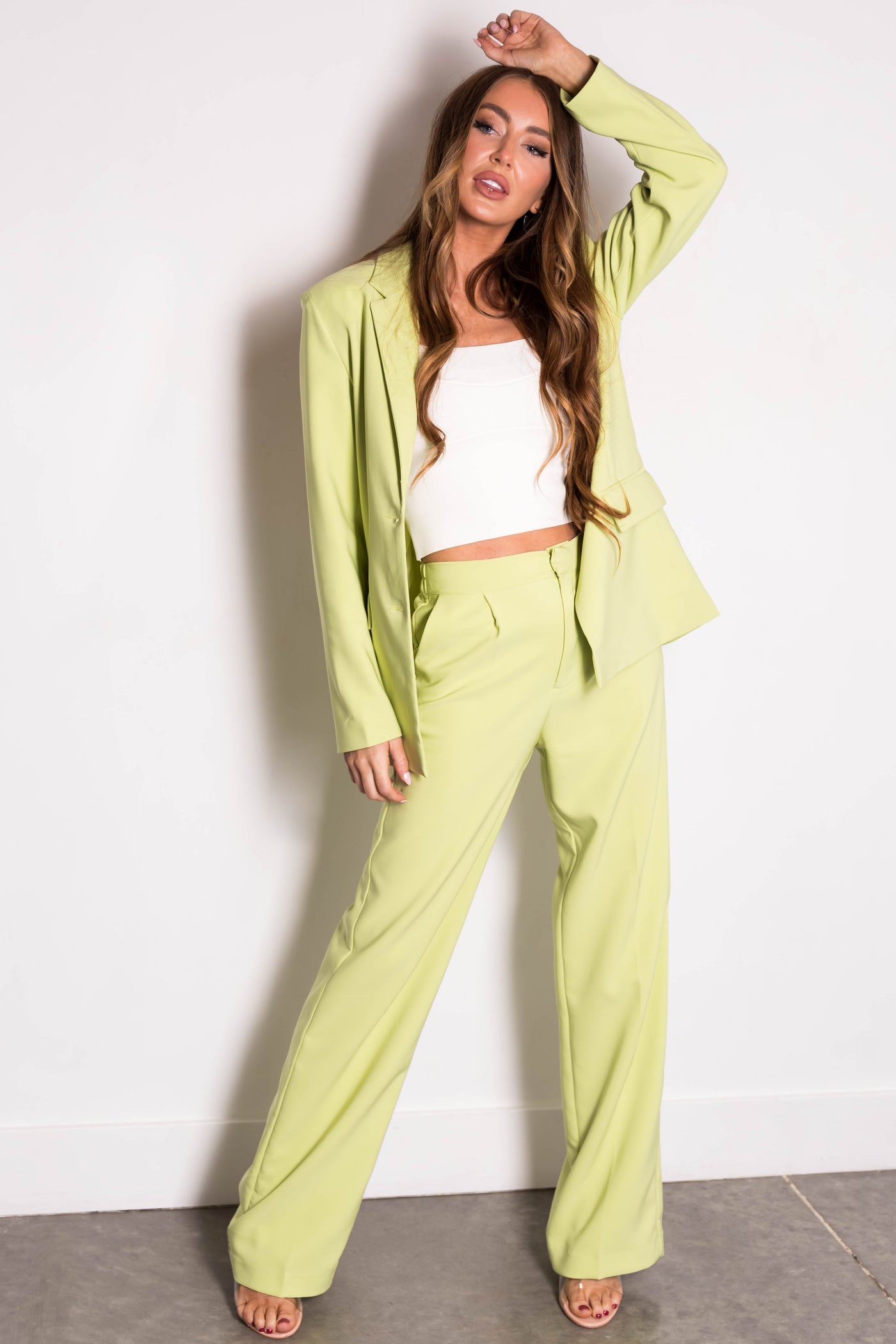 Key Lime Wide Leg Elastic Waist Woven Pants