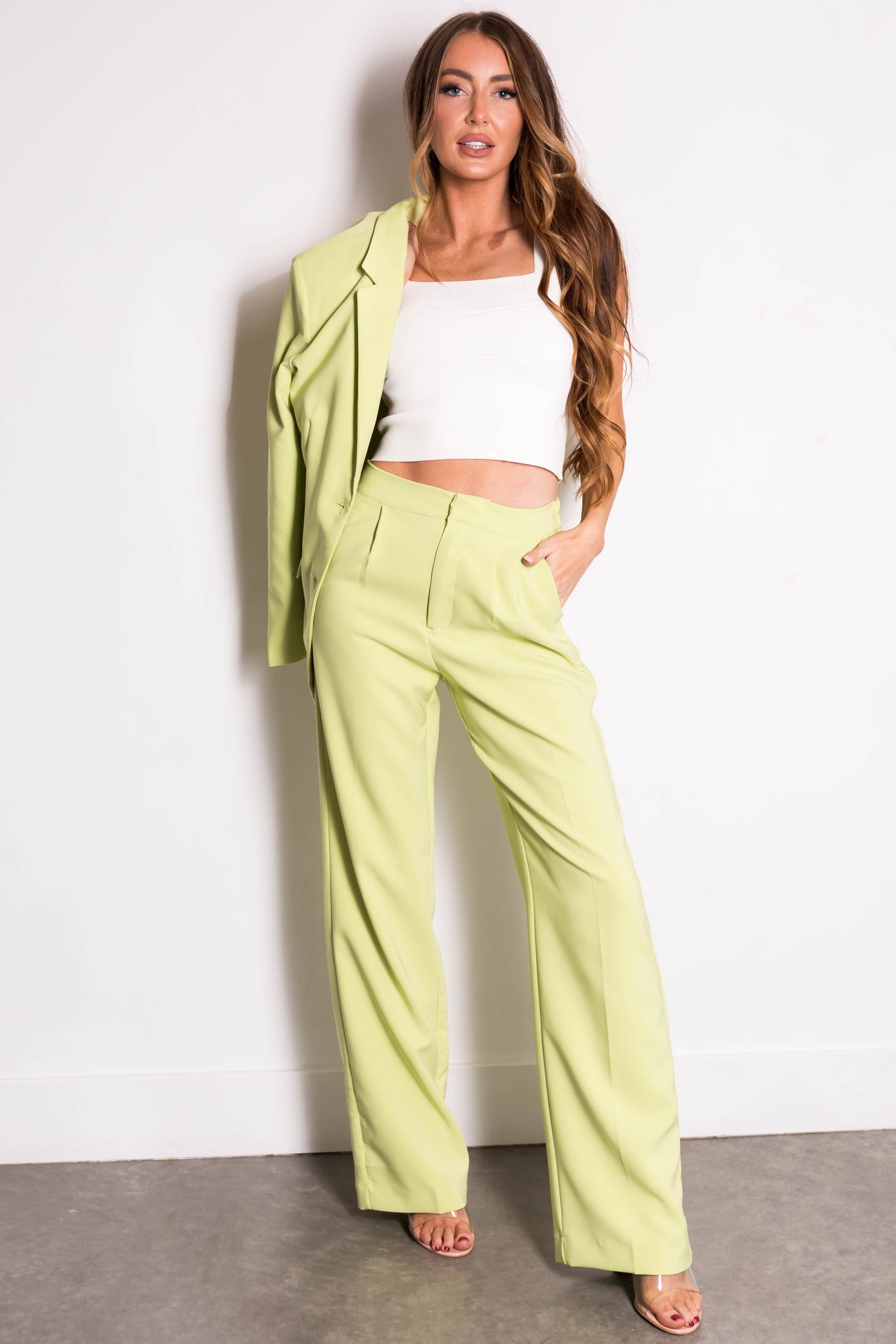 Key Lime Wide Leg Elastic Waist Woven Pants