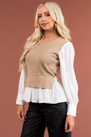 Khaki Layered Sweater Vest Blouse