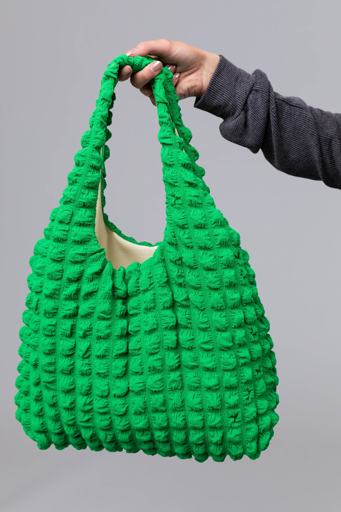 Kiwi Puff Square Textured Handbag