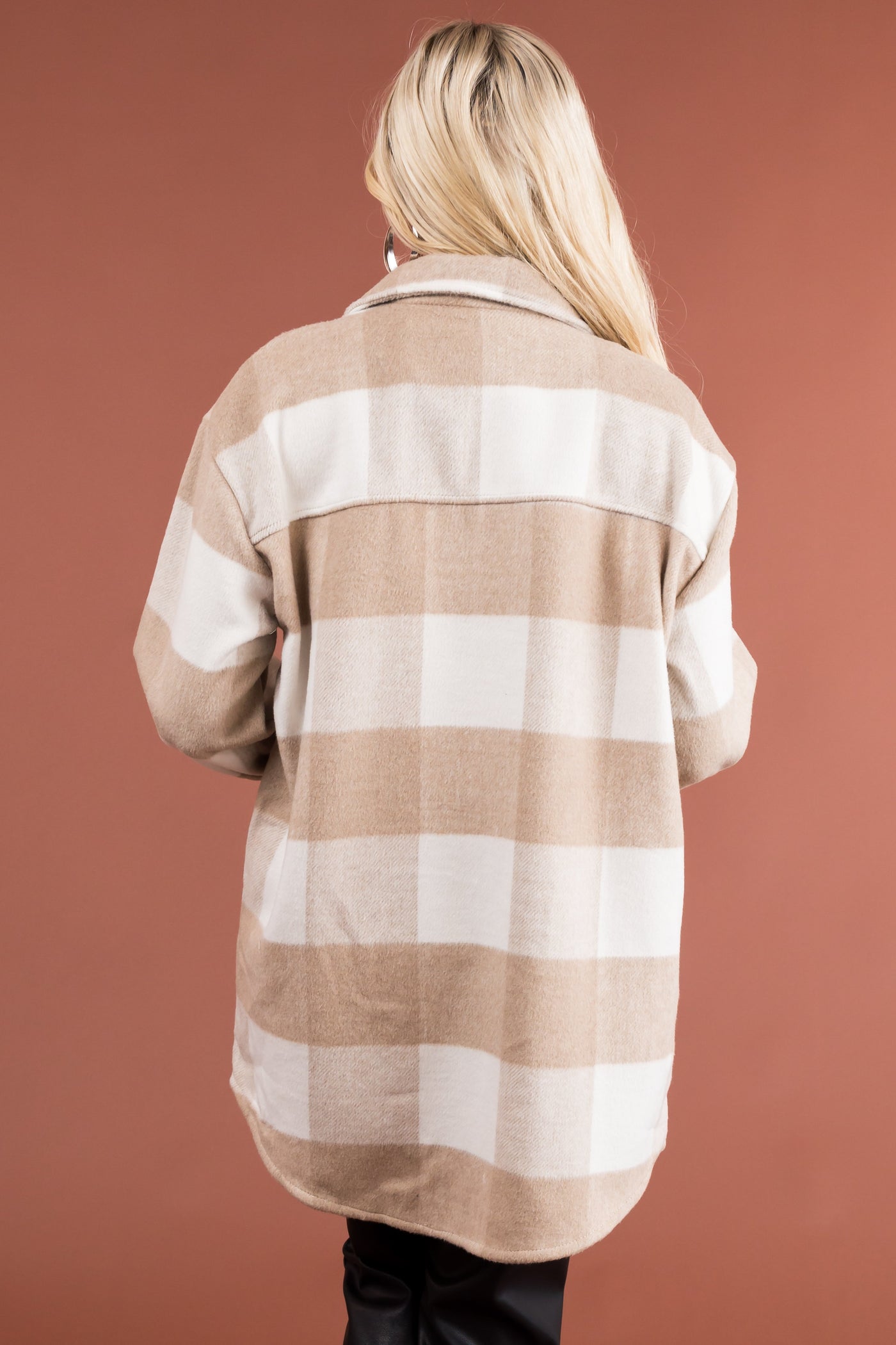 Latte Buffalo Plaid Longline Fleece Shacket