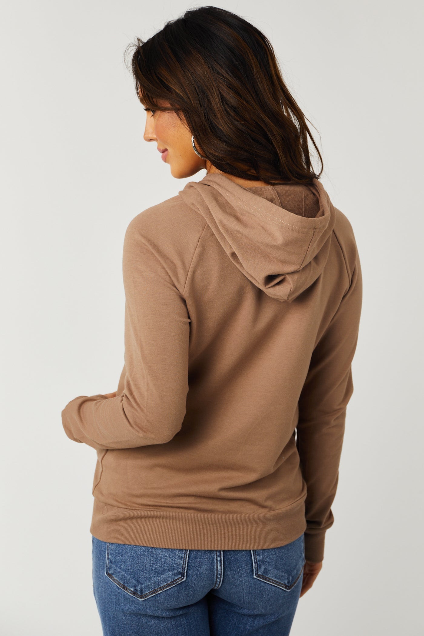 Latte French Terry Lightweight Drawstring Hoodie