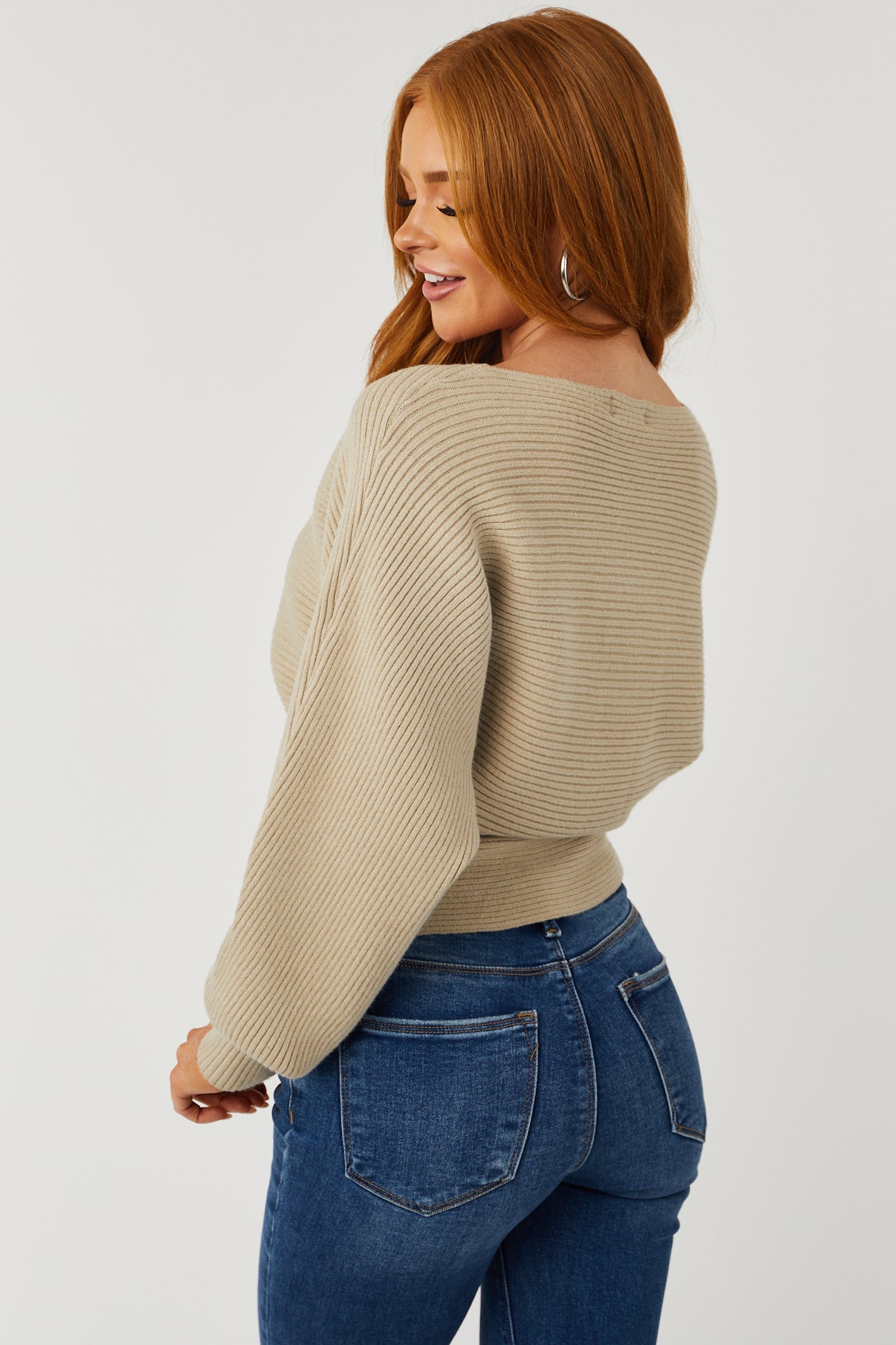 Latte Ribbed Dolman Sleeve Soft Sweater