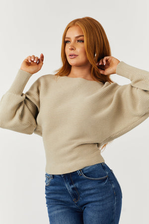 Latte Ribbed Dolman Sleeve Soft Sweater