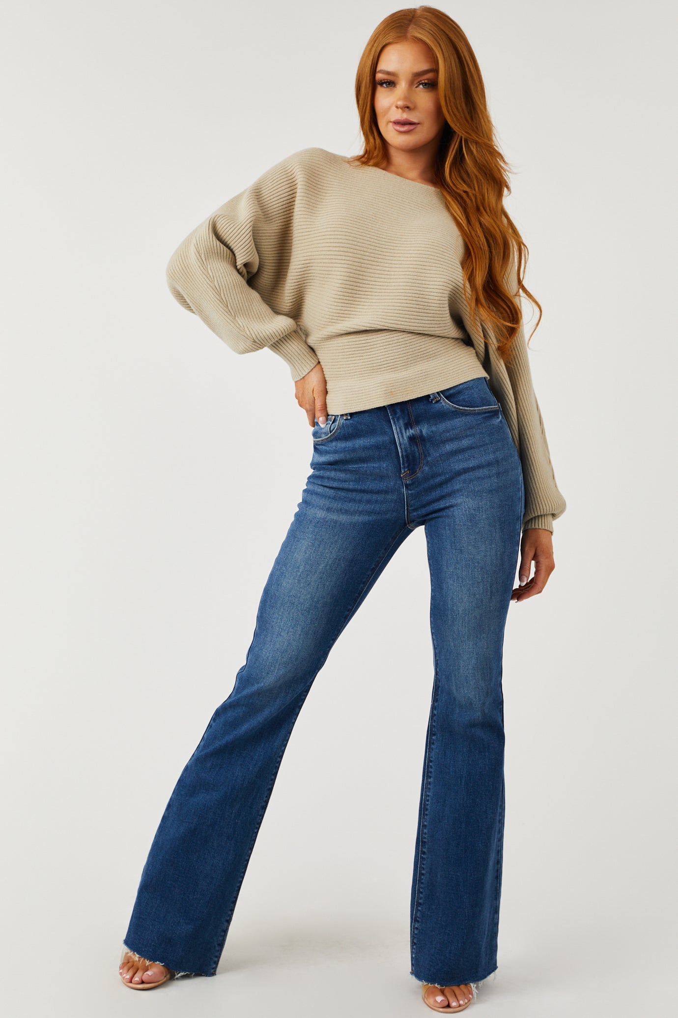 Latte Ribbed Dolman Sleeve Soft Sweater