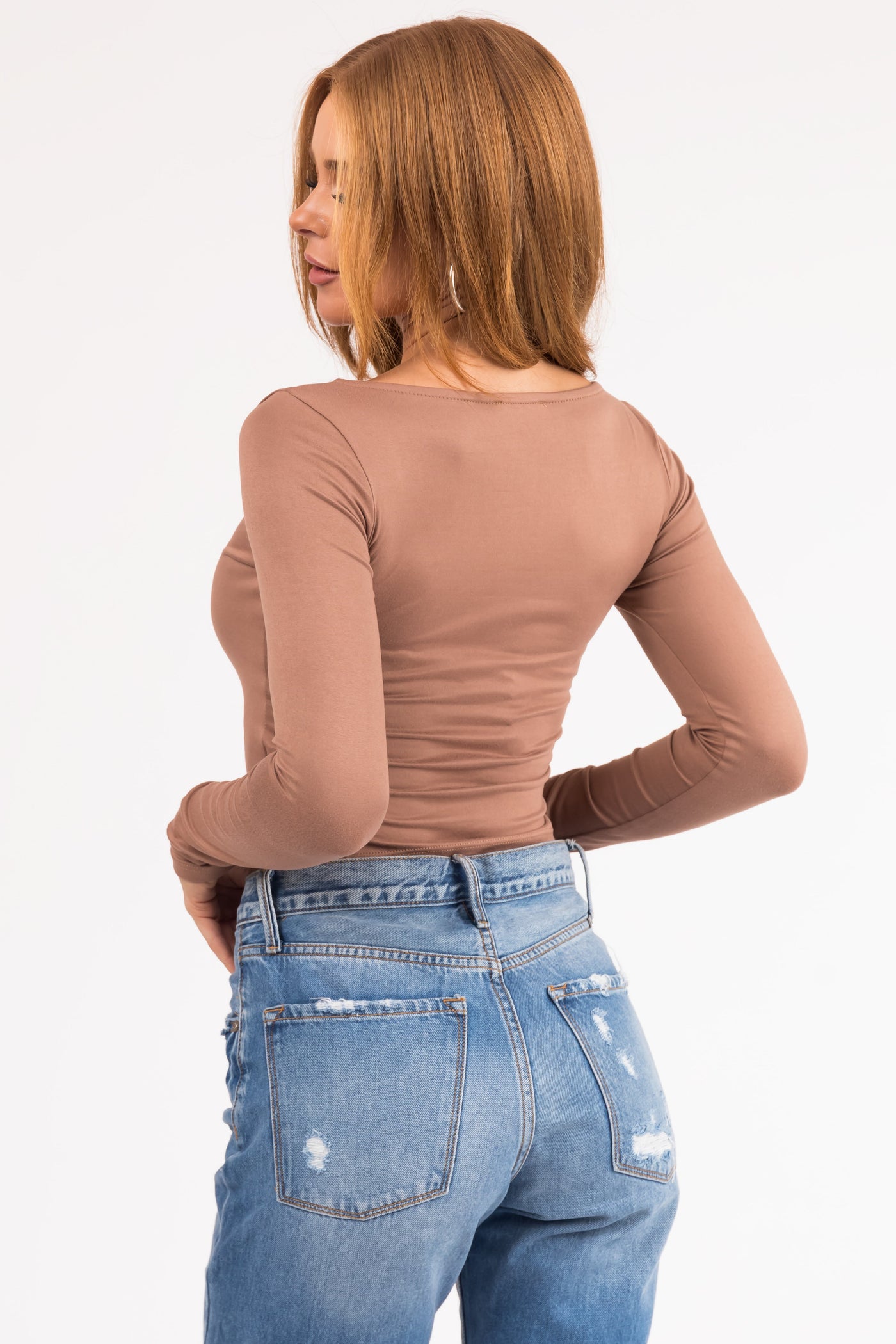Latte Scoop Neck Long Sleeve Crop Top