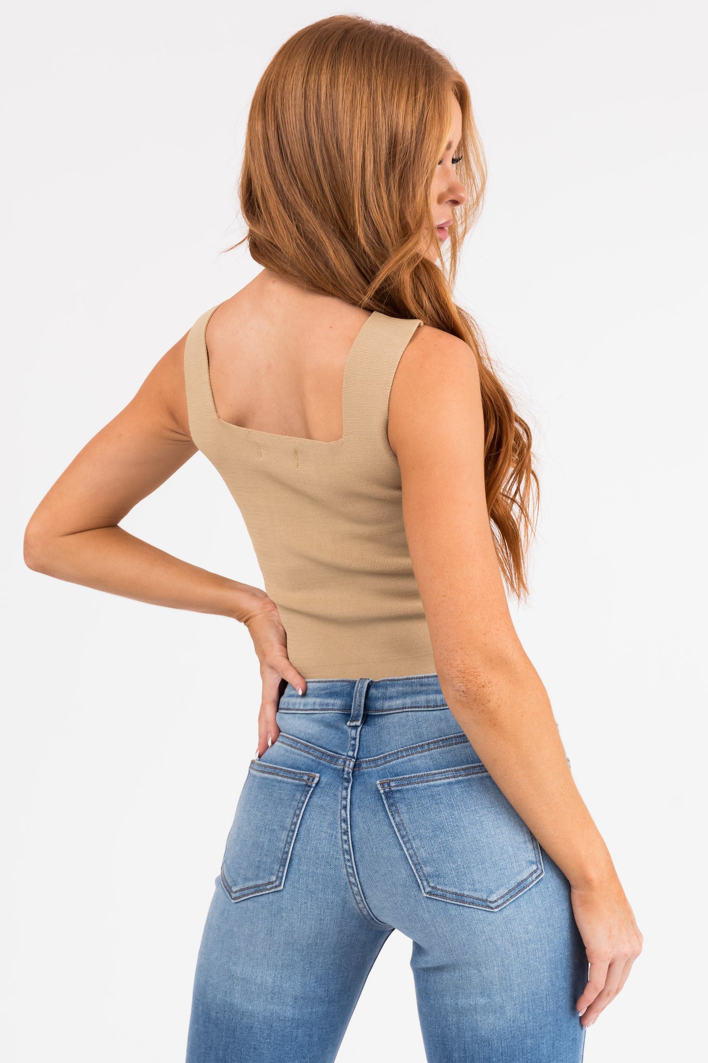 Latte Square Neck Thick Knit Tank Top