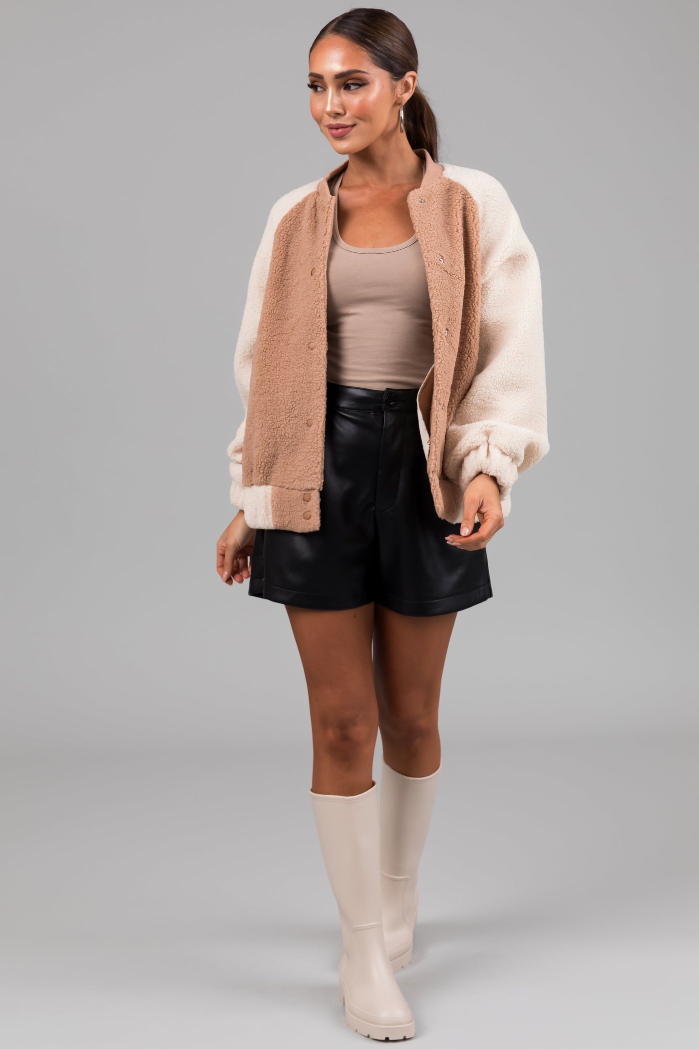 Latte and Cream Contrast Sherpa Jacket