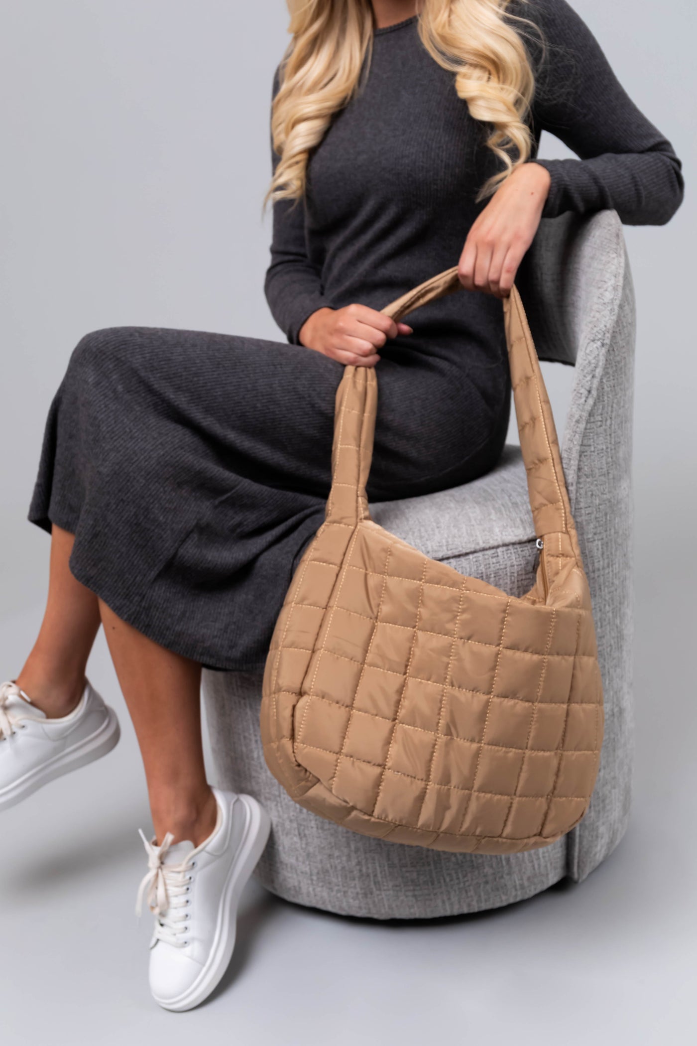 Latte French Quilt Large Handbag