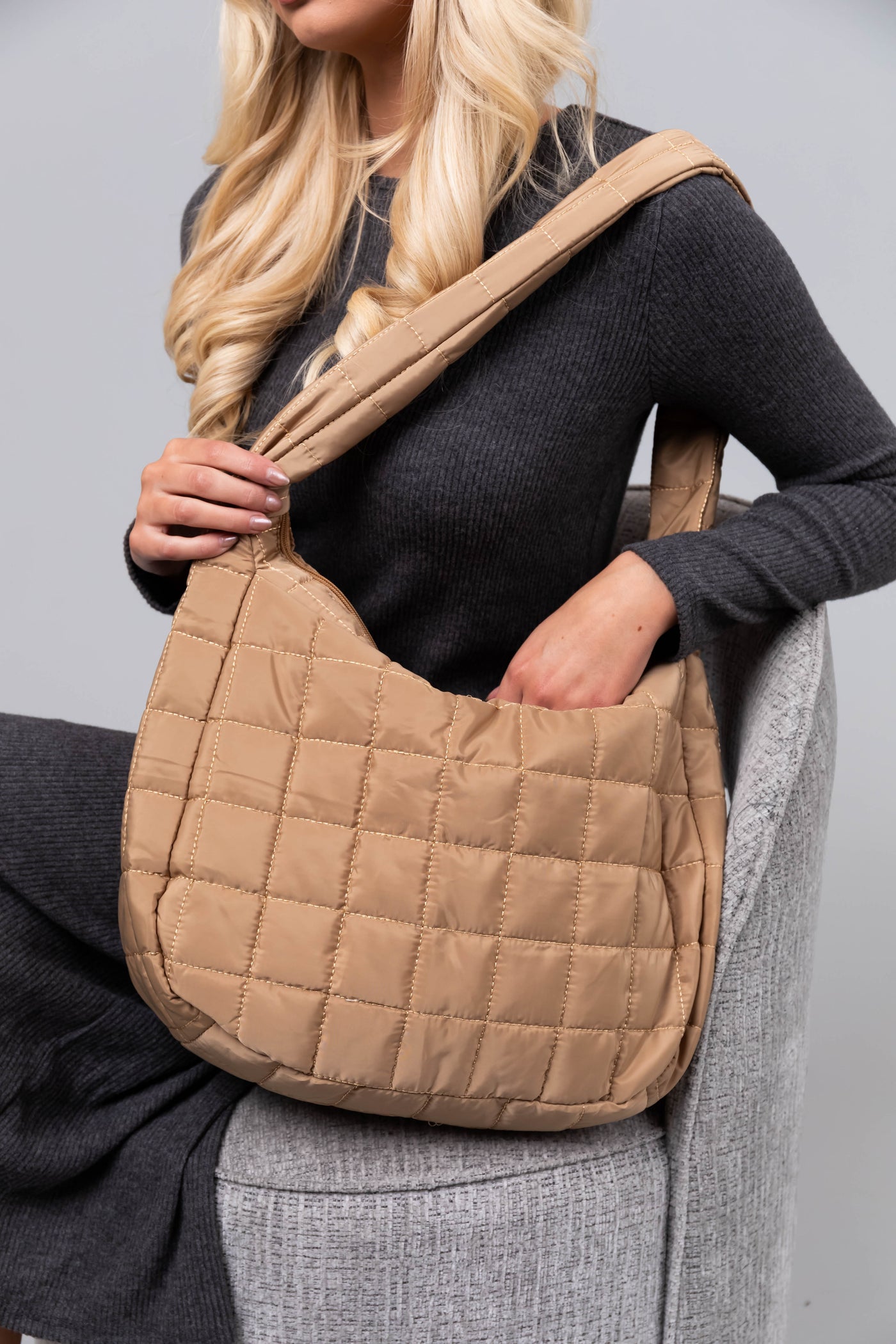 Latte French Quilt Large Handbag