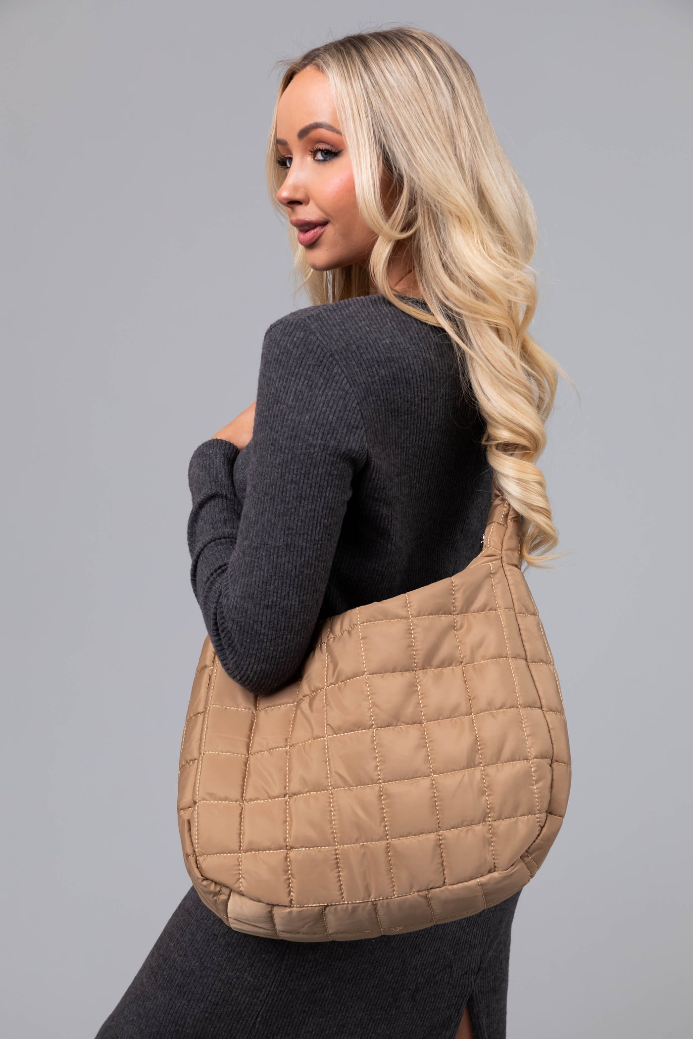 Latte French Quilt Large Handbag