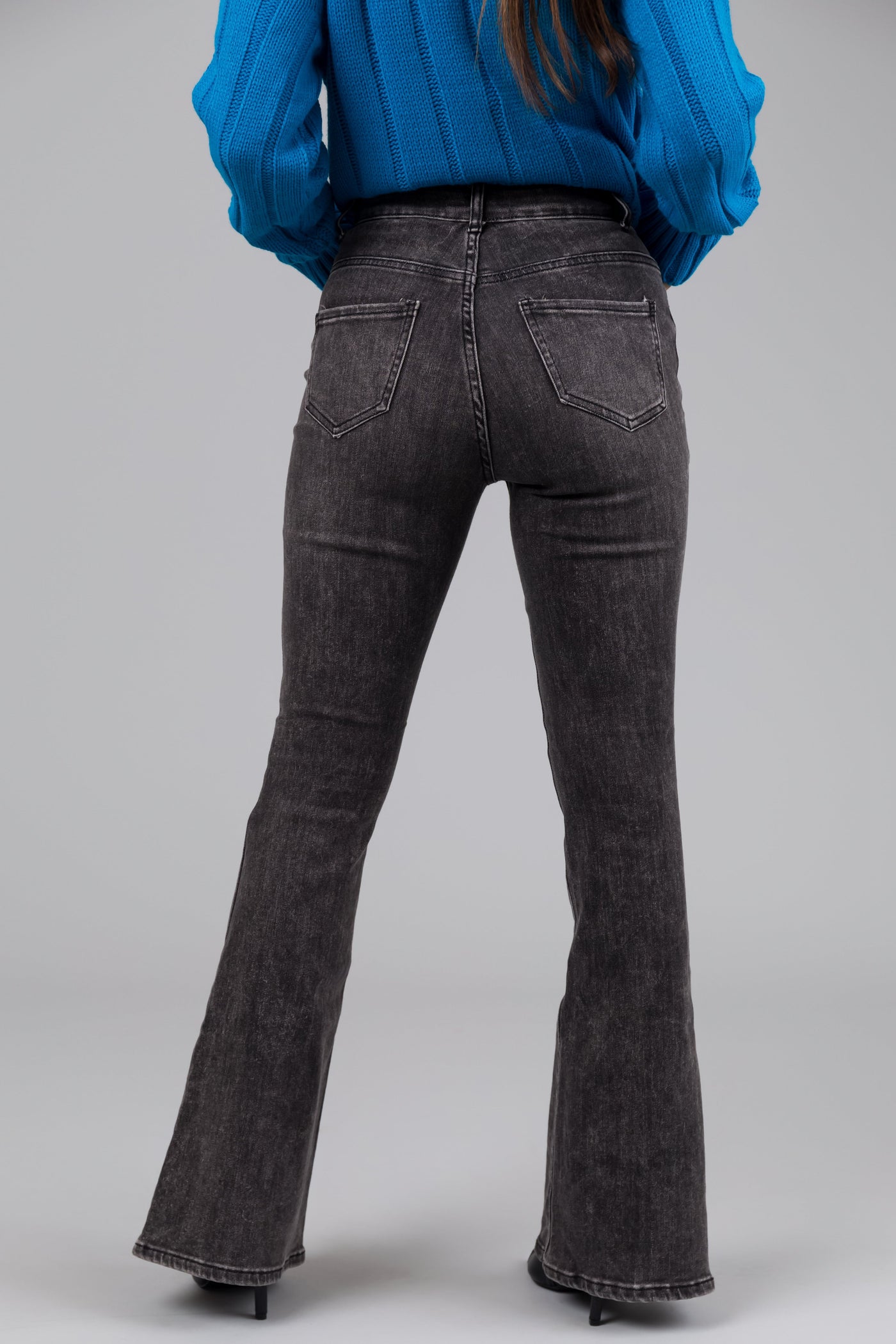 Legend Black Acid Wash High Rise Flare Leg Jeans