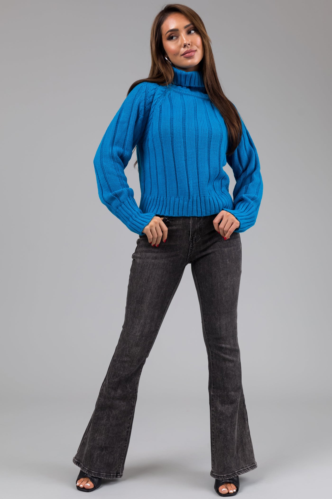 Legend Black Acid Wash High Rise Flare Leg Jeans