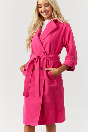 Lex Hot Pink Lightweight Long Trench Coat