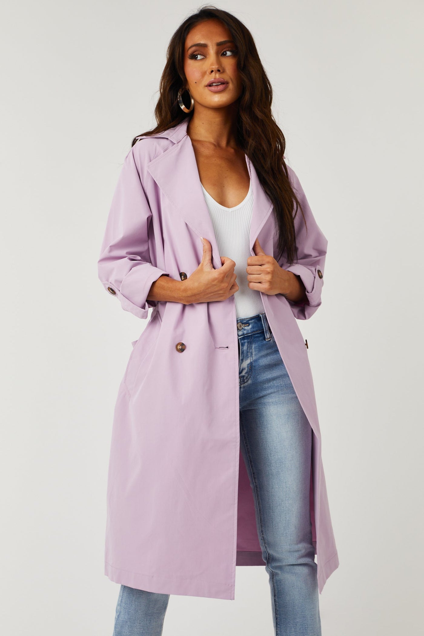Lex Lavender Lightweight Long Trench Coat