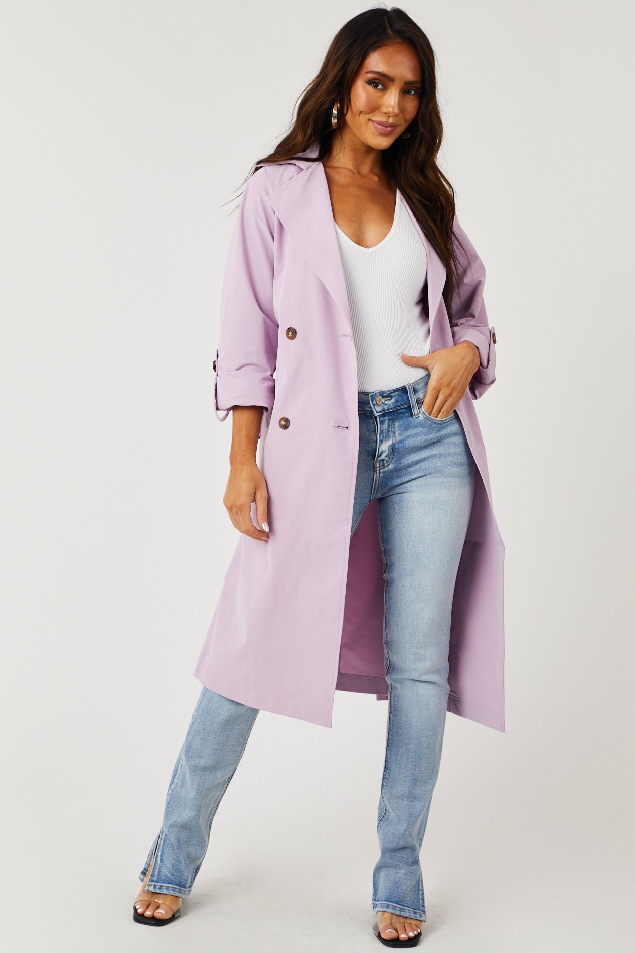 Lex Lavender Lightweight Long Trench Coat