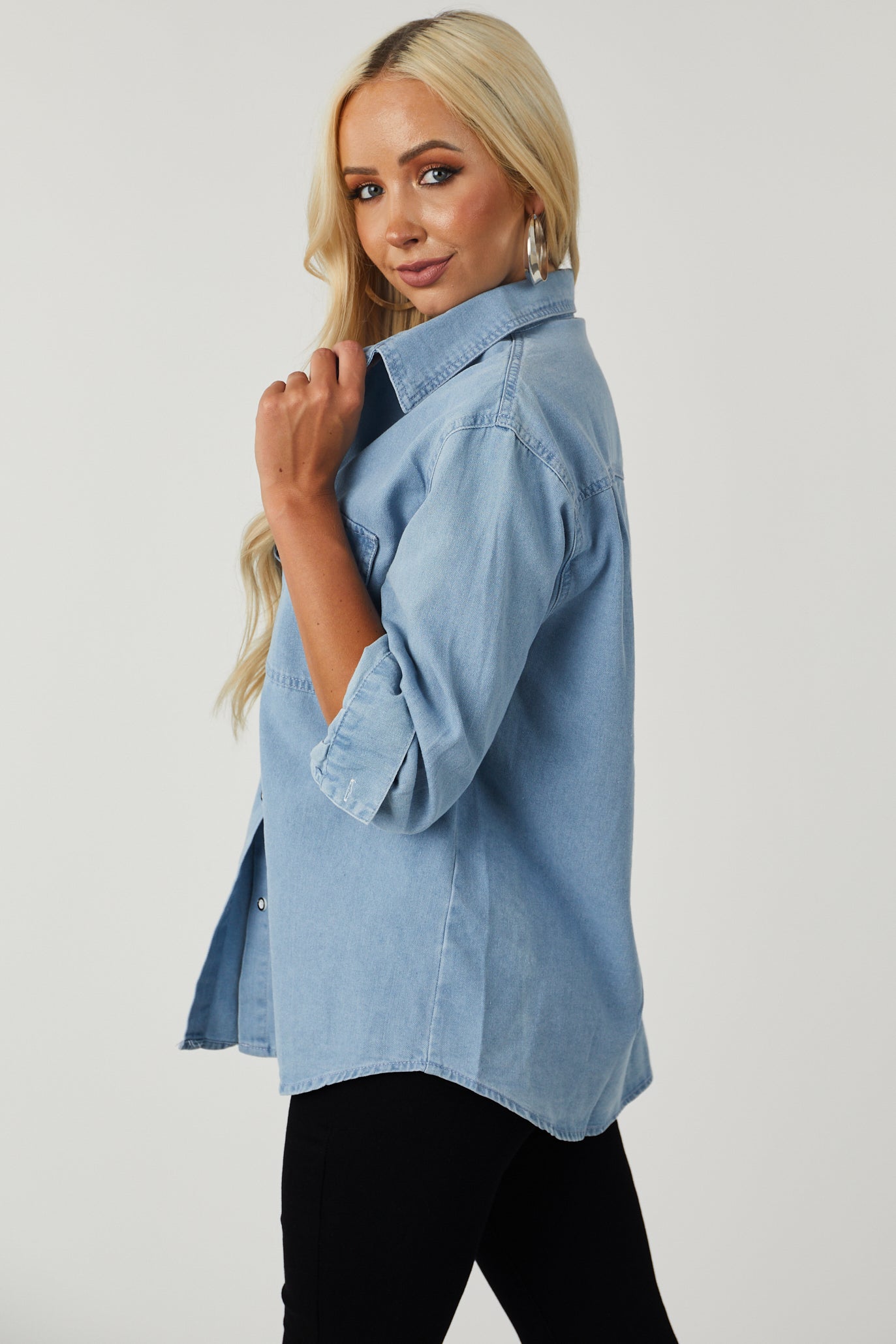 Light Chambray Button Down Long Sleeve Top