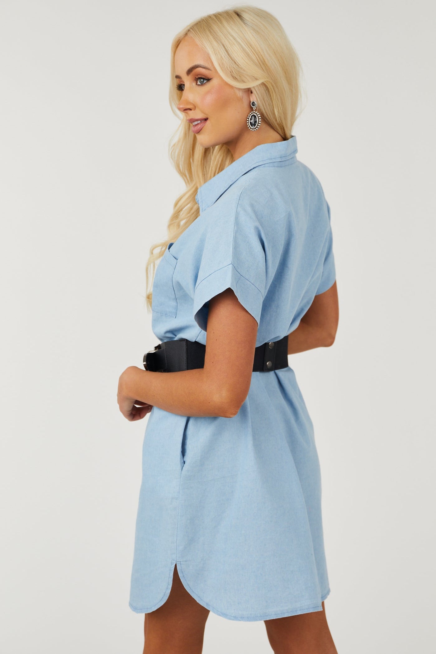 Light Chambray Button Down Shirt Dress