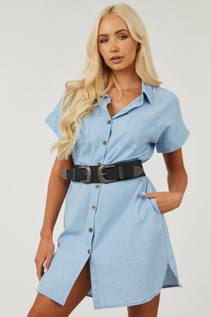 Light Chambray Button Down Shirt Dress