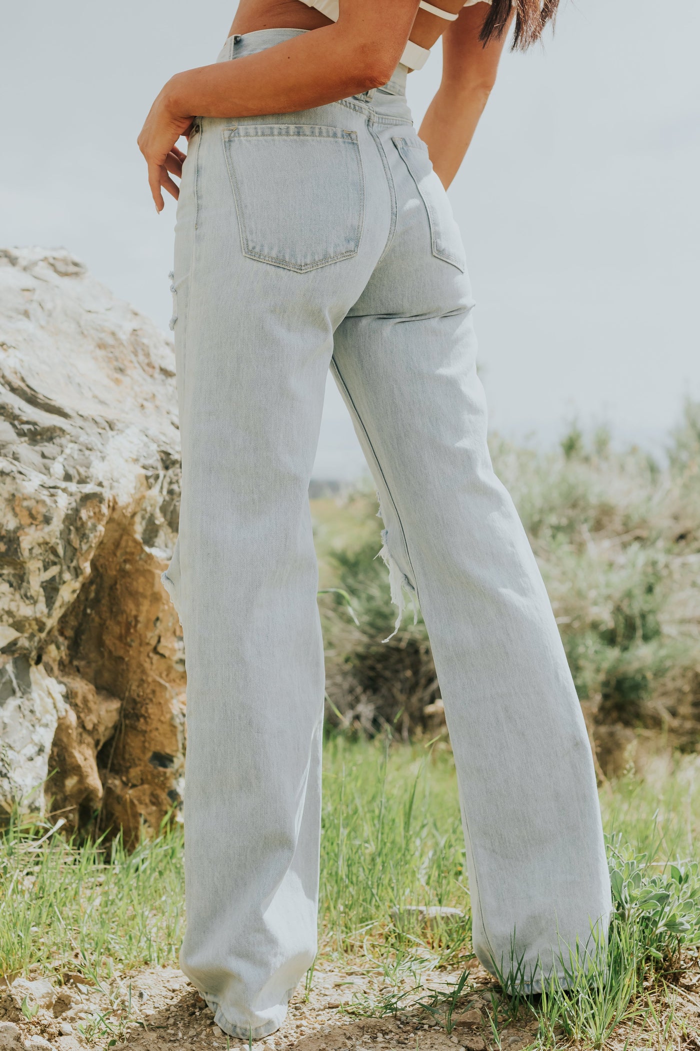 Light Denim High Rise Distressed Jeans