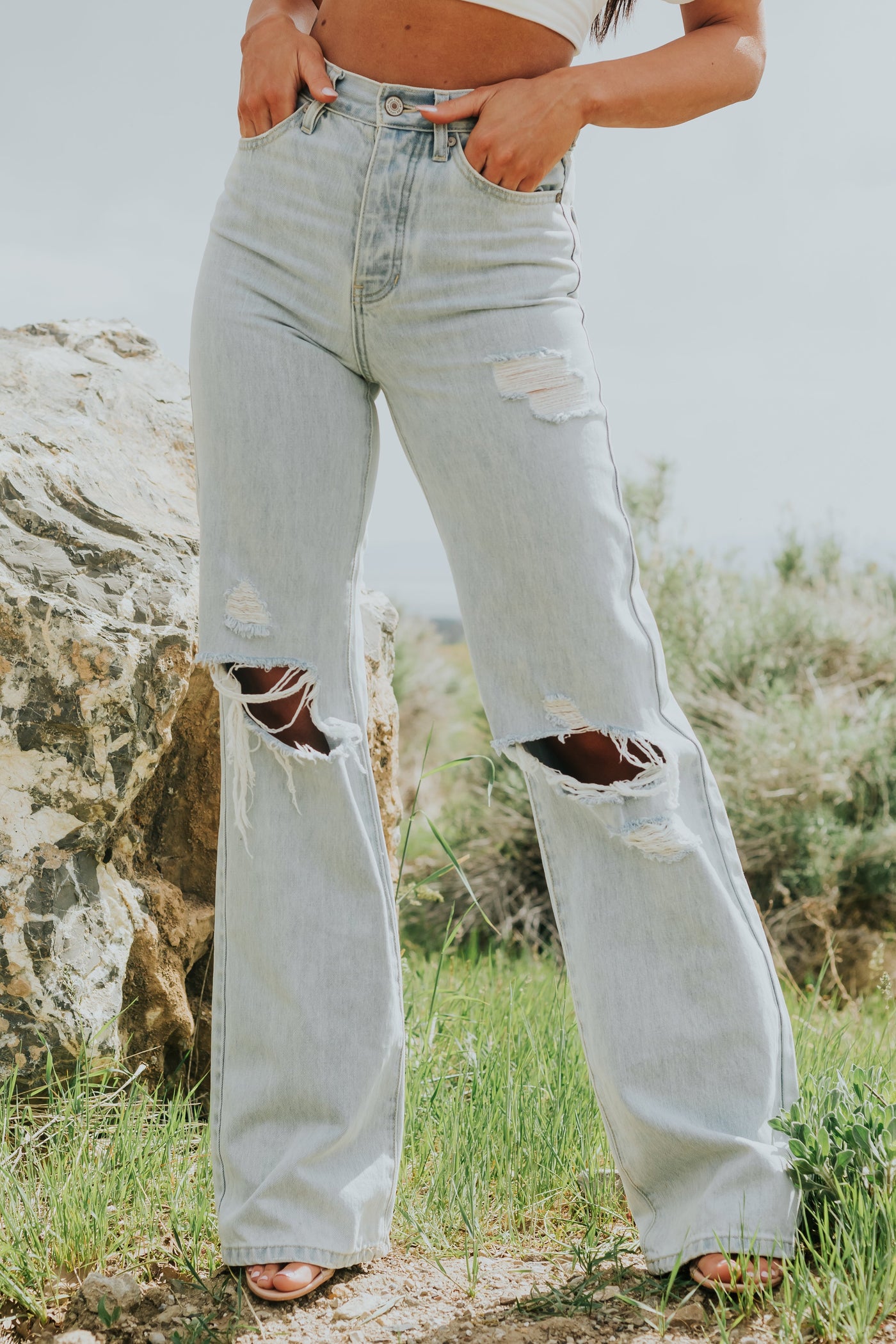 Light Denim High Rise Distressed Jeans