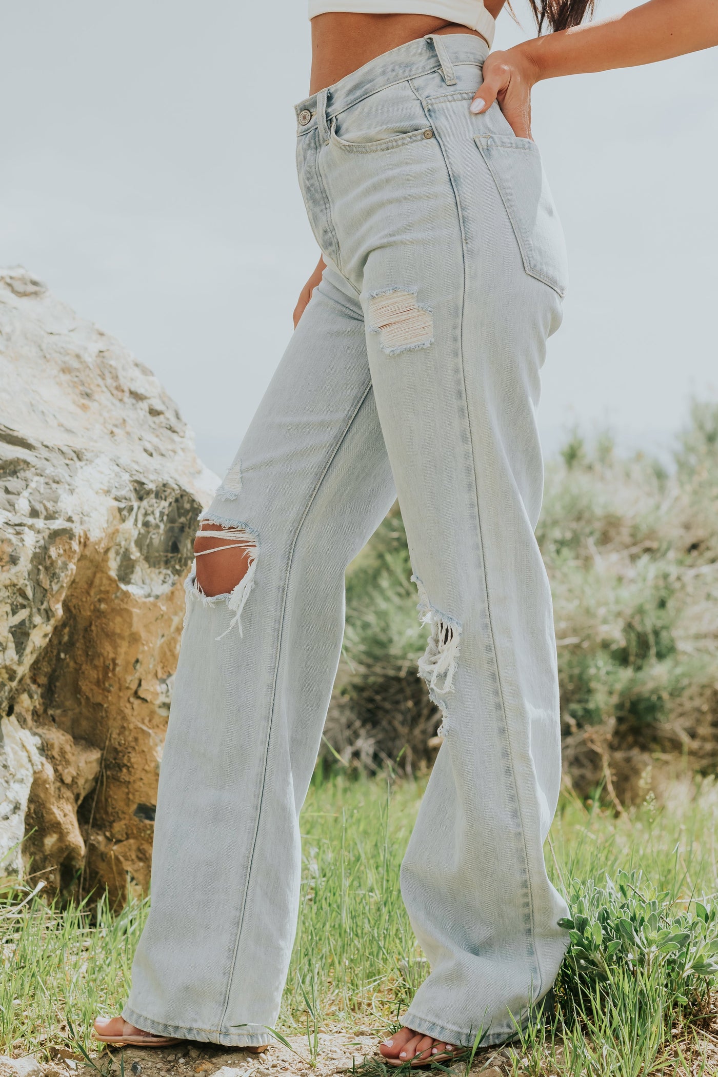 Light Denim High Rise Distressed Jeans