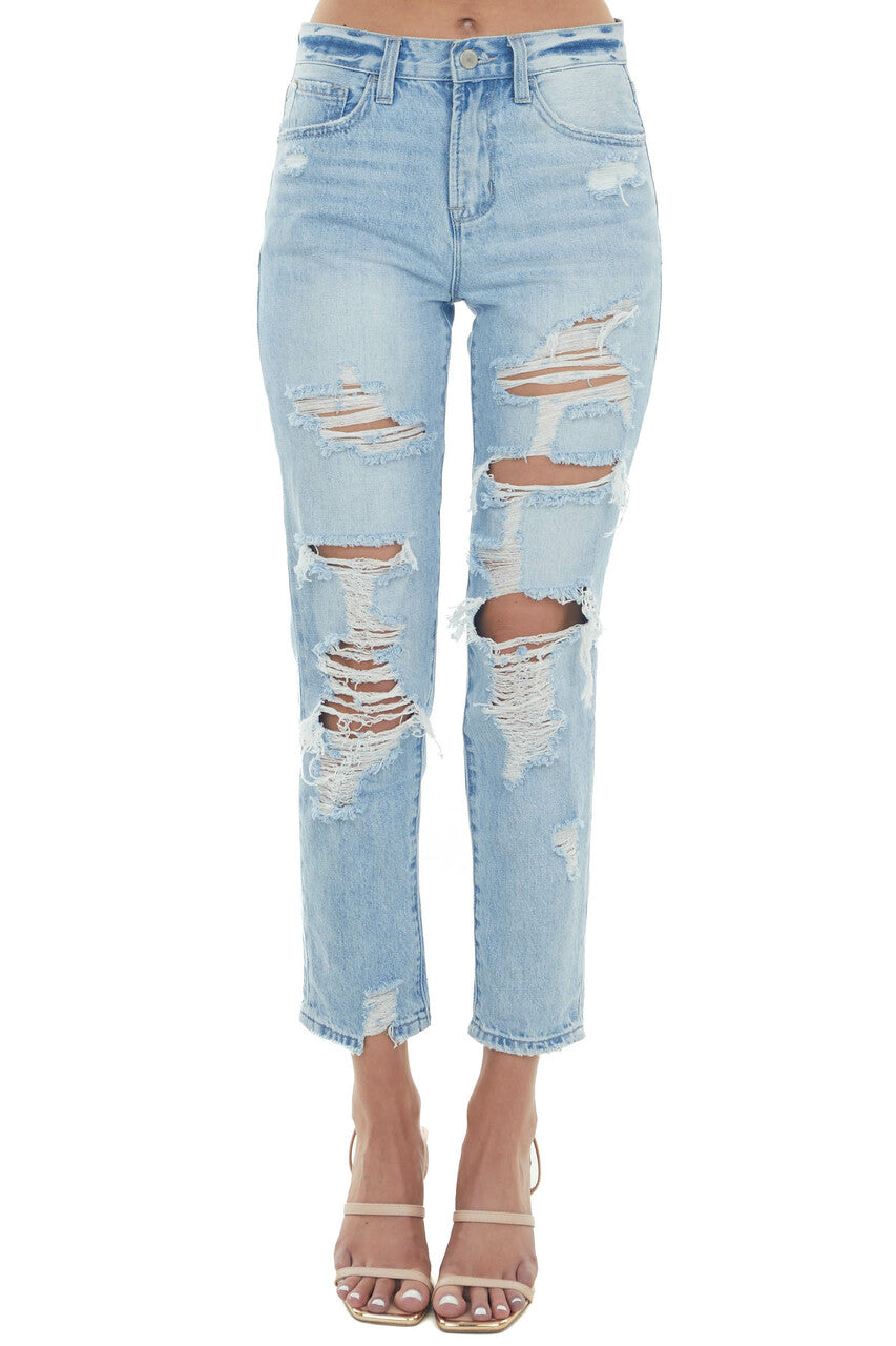 Light High Rise Distressed Boyfriend Jeans
