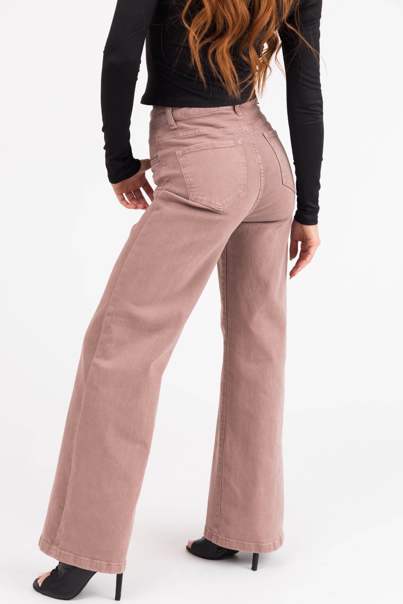 Risen Light Mauve High Rise Wide Leg Jeans