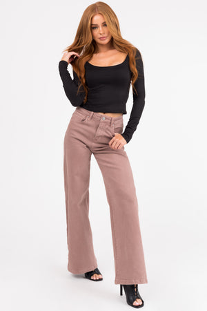 Risen Light Mauve High Rise Wide Leg Jeans