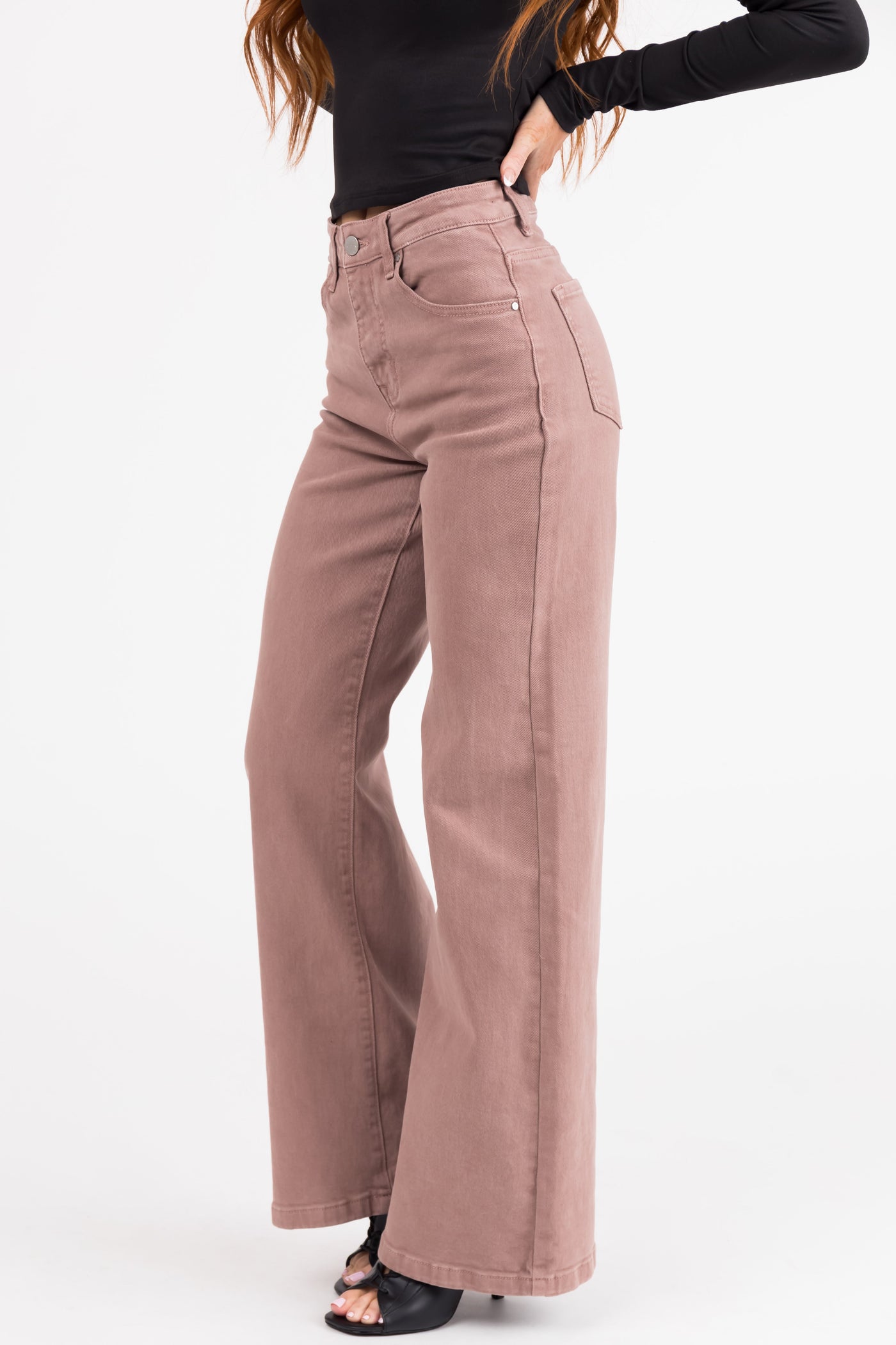 Risen Light Mauve High Rise Wide Leg Jeans