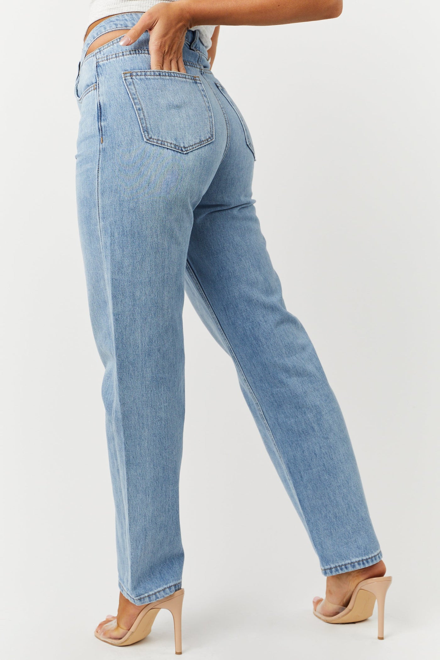 Light Wash High Rise Cut Out Waist Denim Jeans