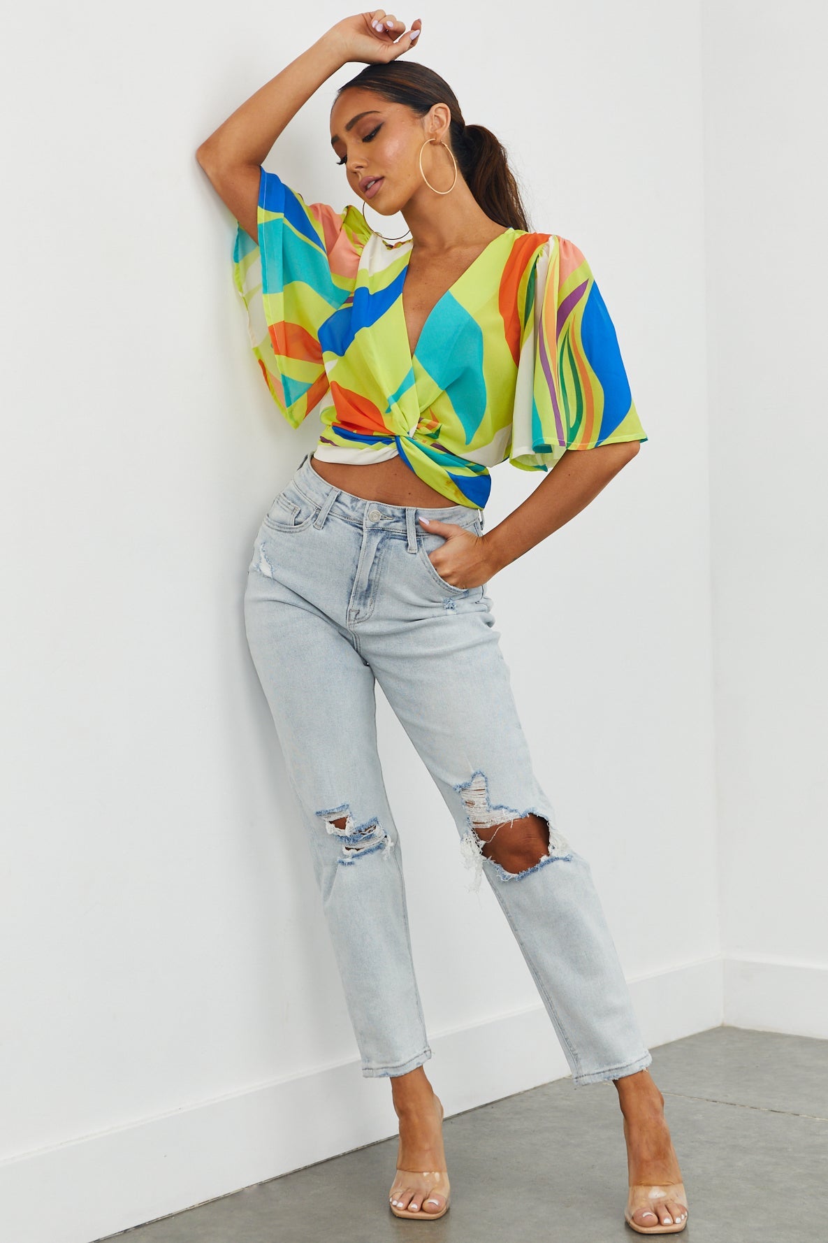 Light Wash High Rise Distressed Mom Jeans