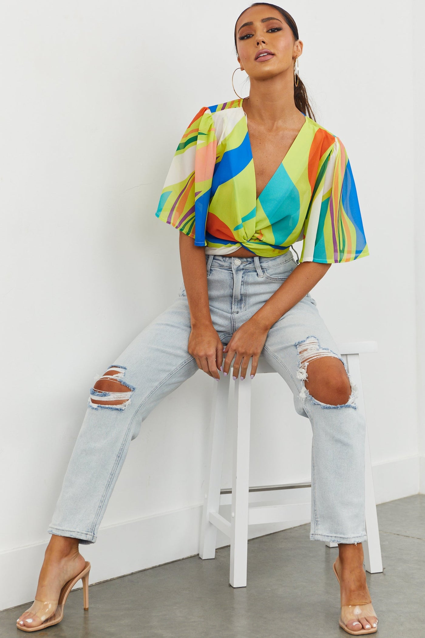 Light Wash High Rise Distressed Mom Jeans