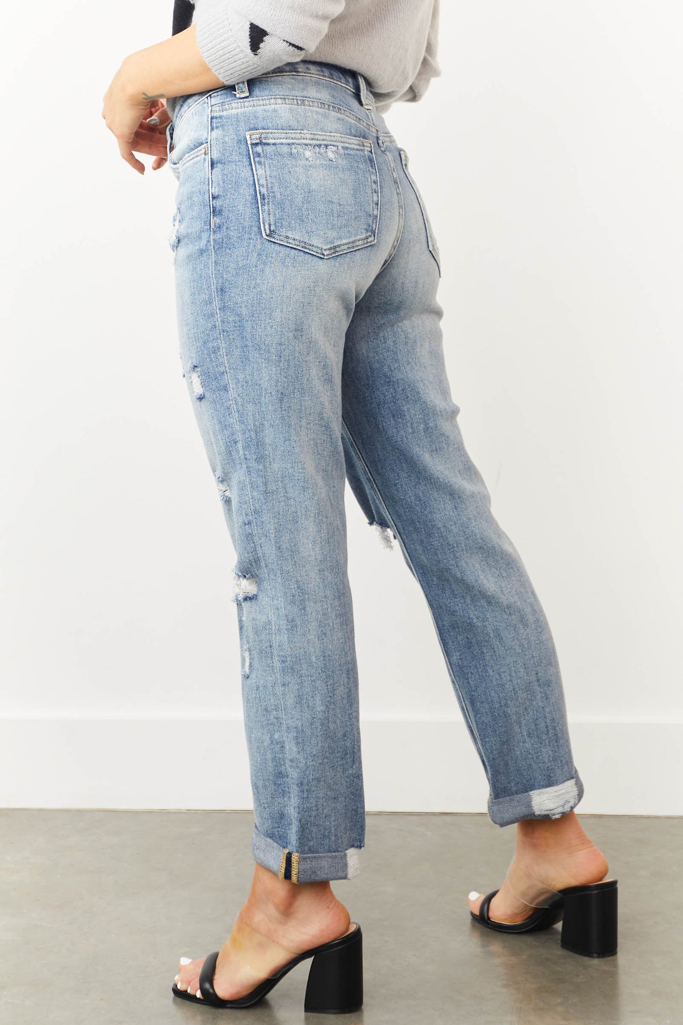 Light Wash High Rise Torn Boyfriend Fit Jeans