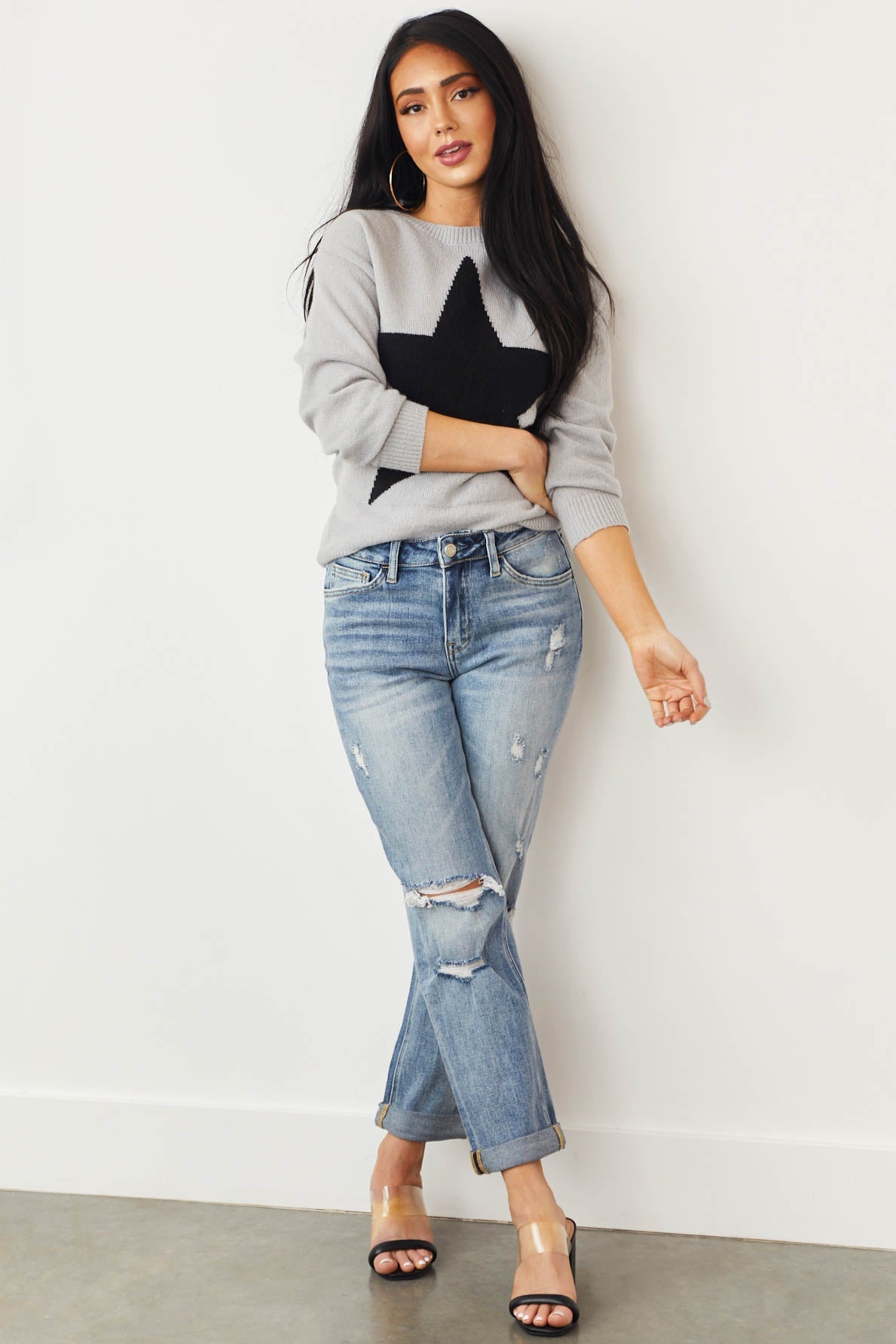 Light Wash High Rise Torn Boyfriend Fit Jeans