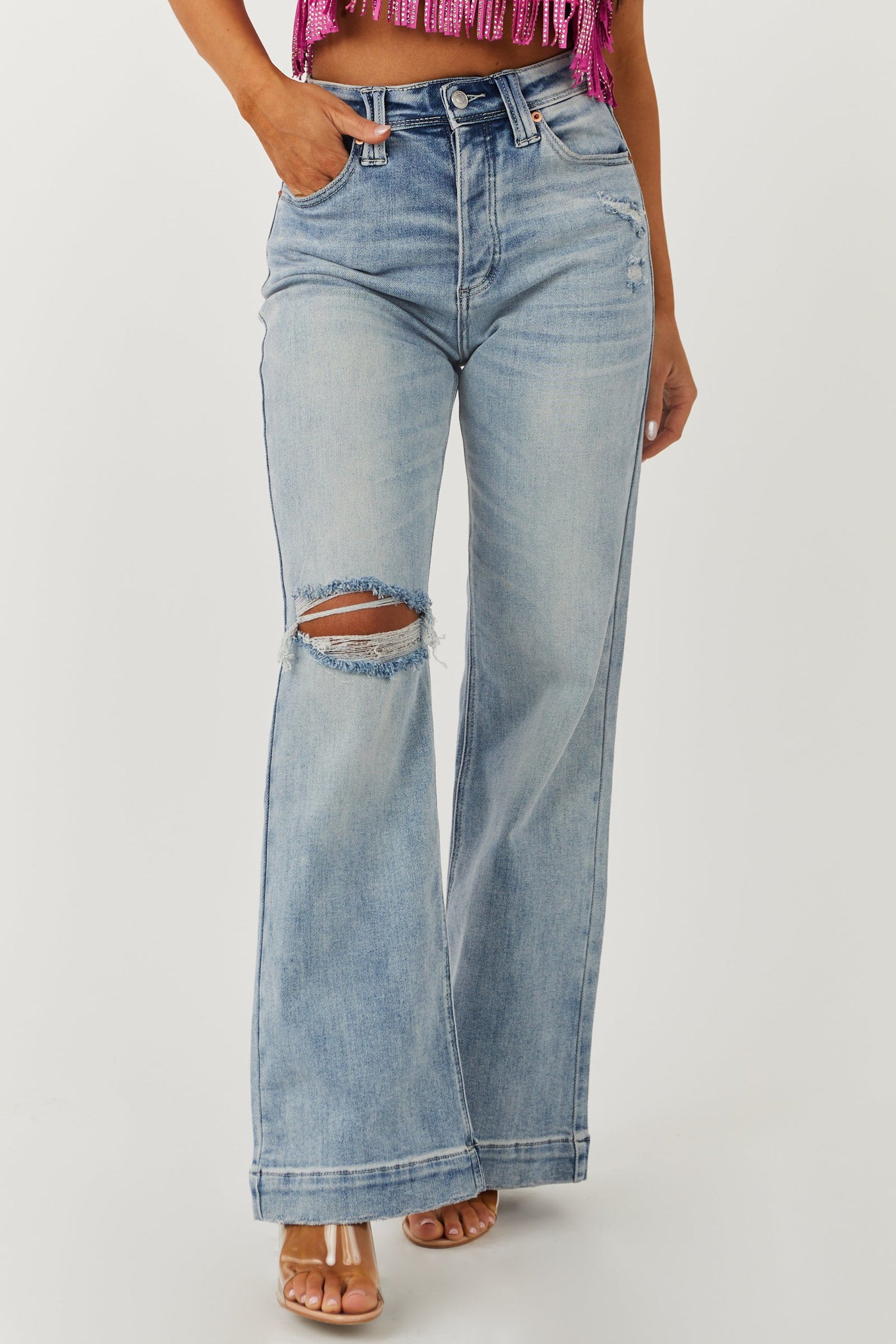 Light Wash High Rise Wide Leg Denim Jeans