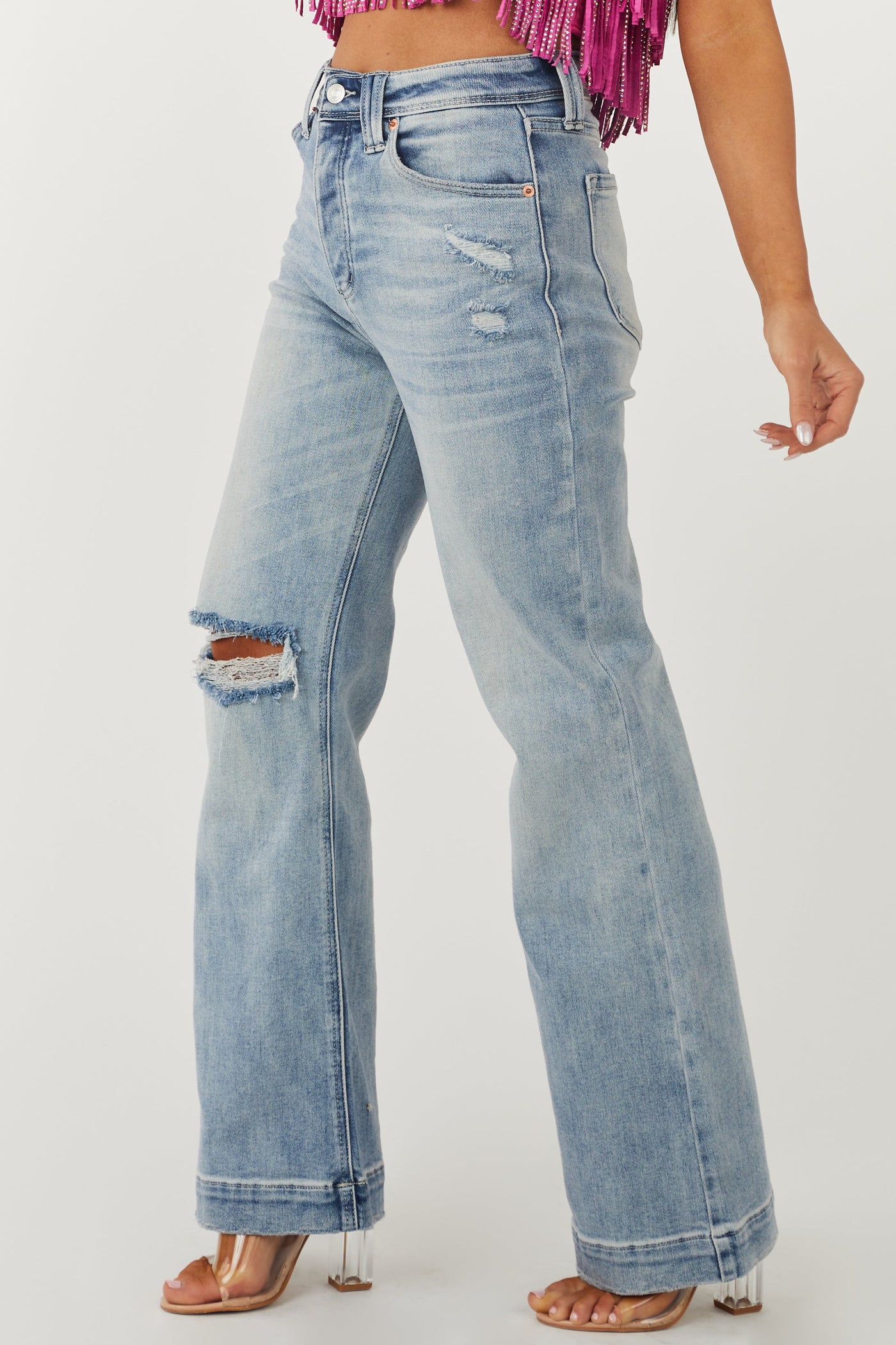 Light Wash High Rise Wide Leg Denim Jeans