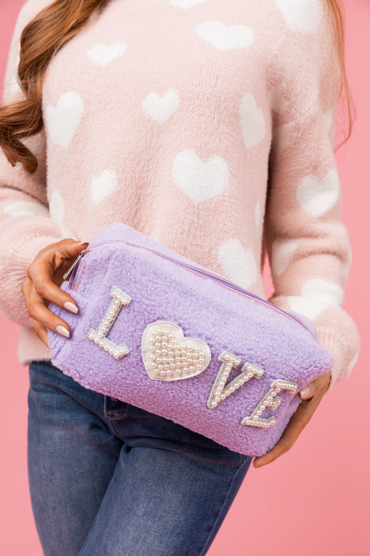 Light Iris 'Love' Pearl Embellished Pouch