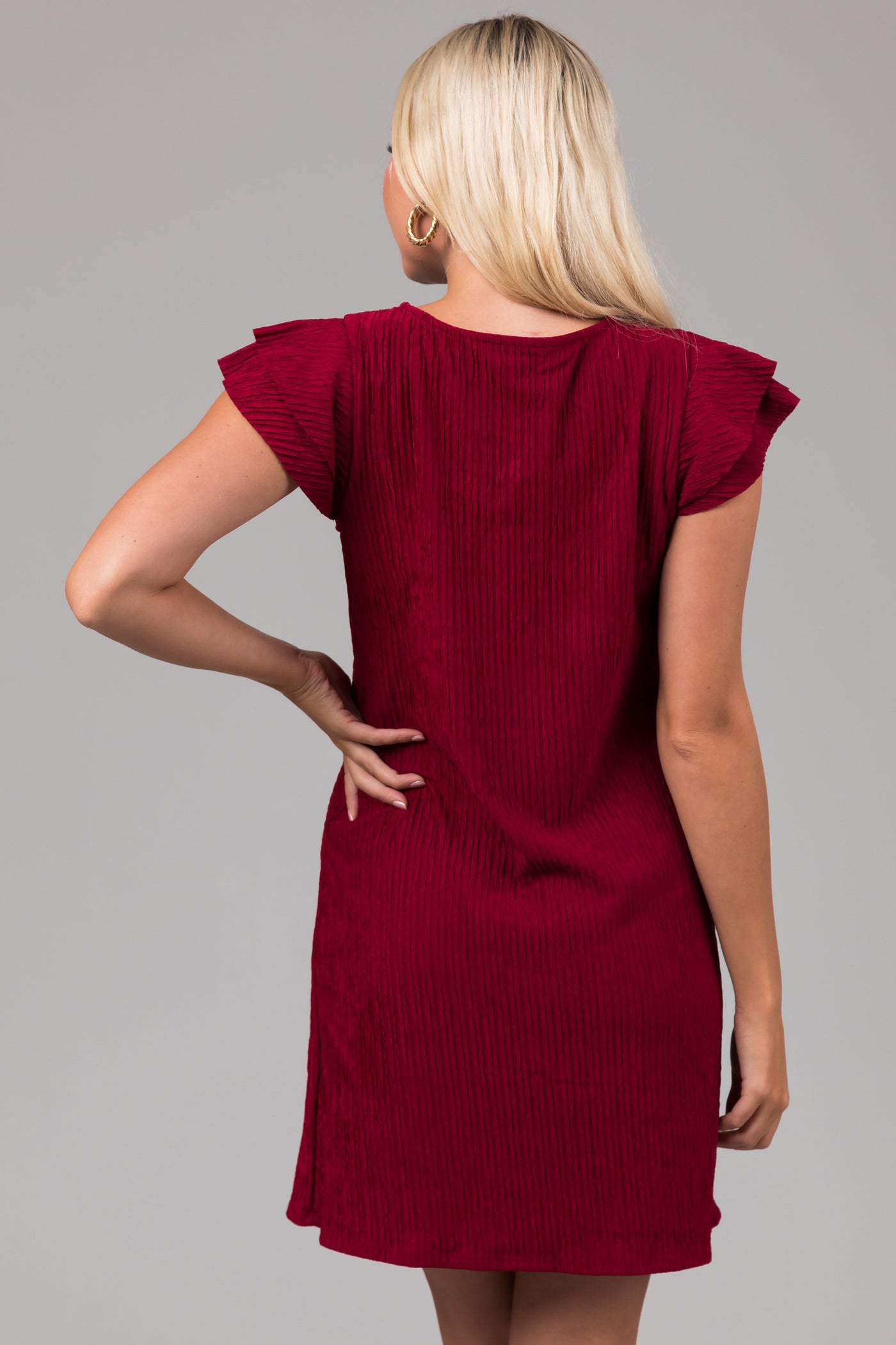Lily Burgundy Frill Textured Shift Dress
