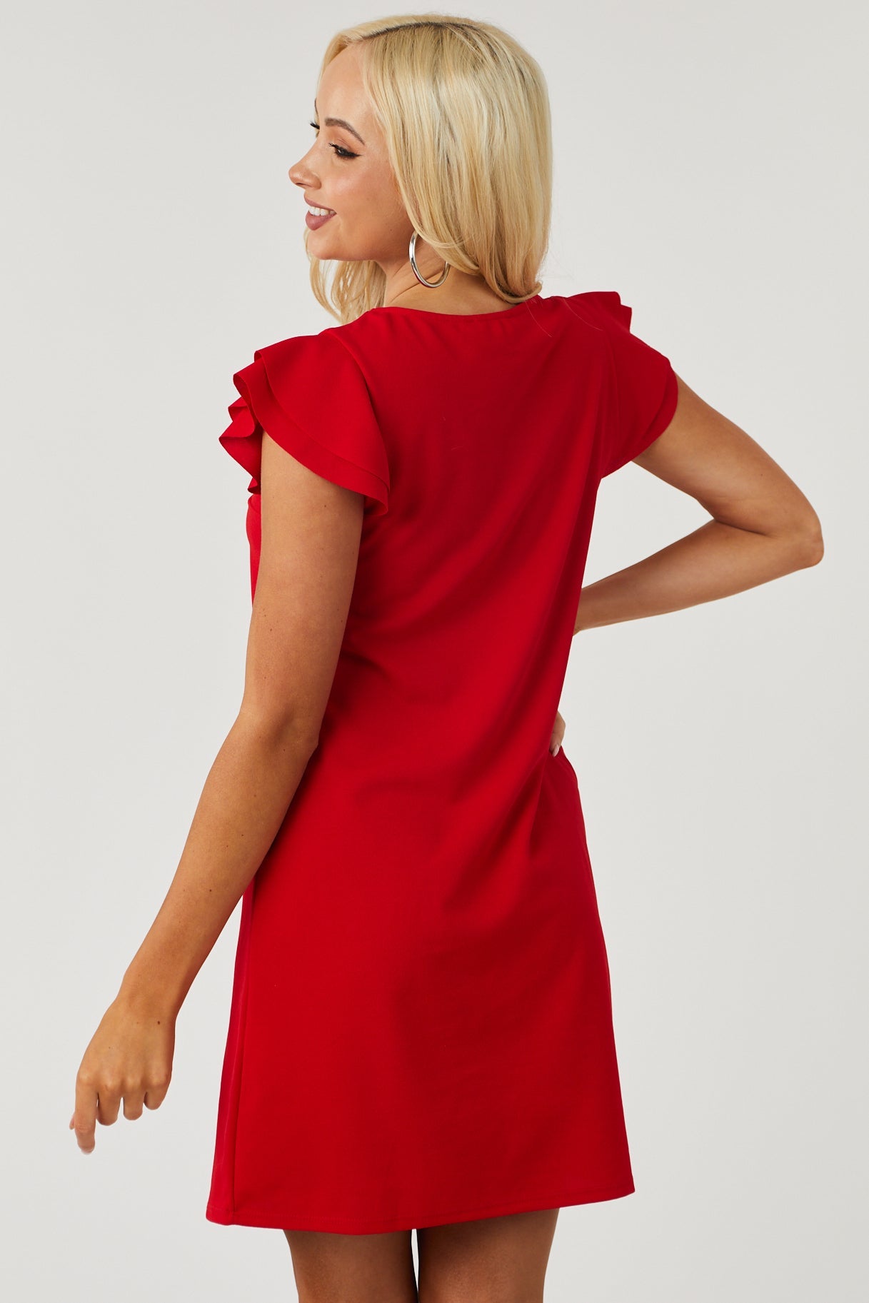 Lily Cherry Ruffle Sleeve Shift Dress