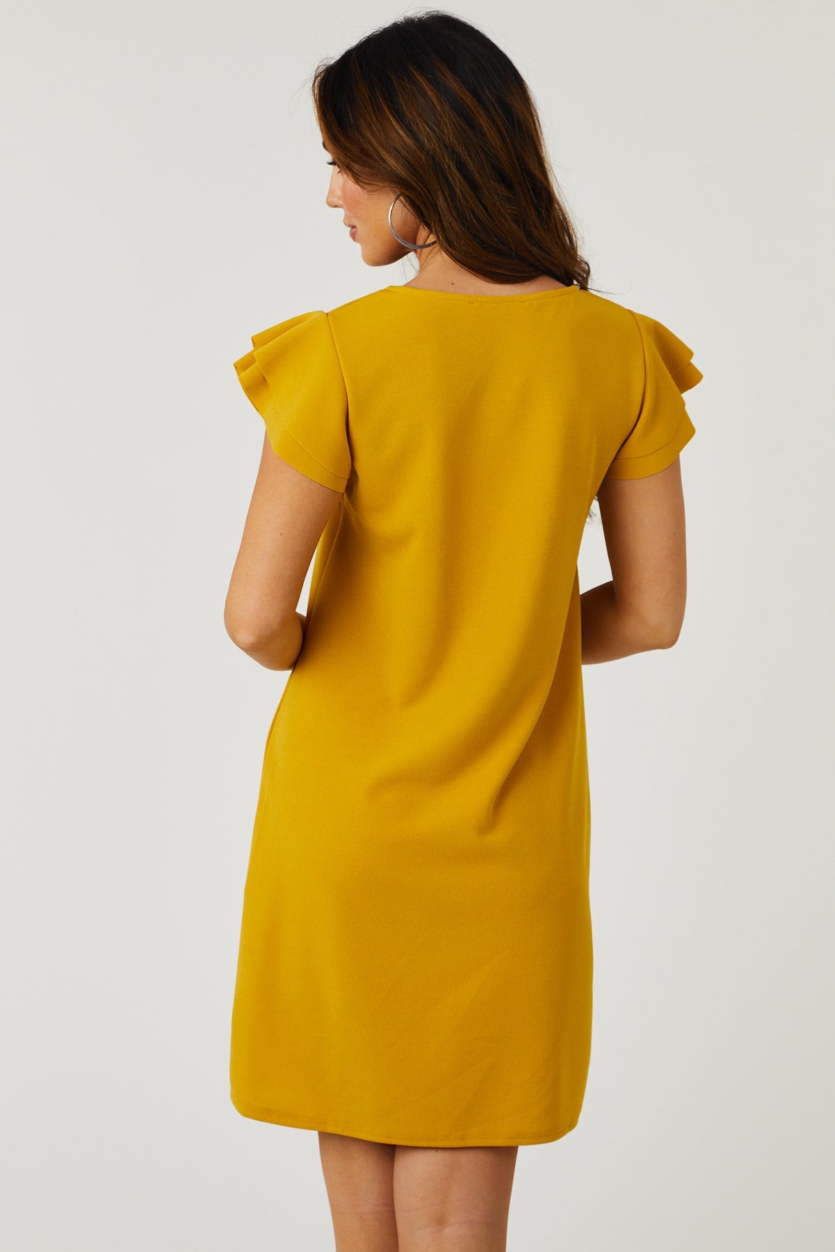 Lily Mustard Ruffle Sleeve Shift Dress
