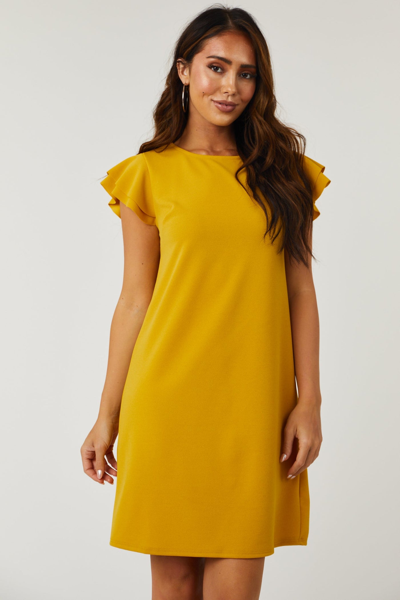 Lily Mustard Ruffle Sleeve Shift Dress