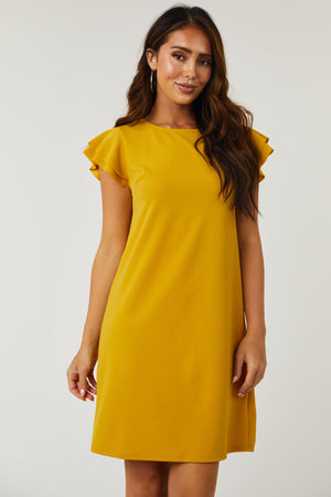 Lily Mustard Ruffle Sleeve Shift Dress